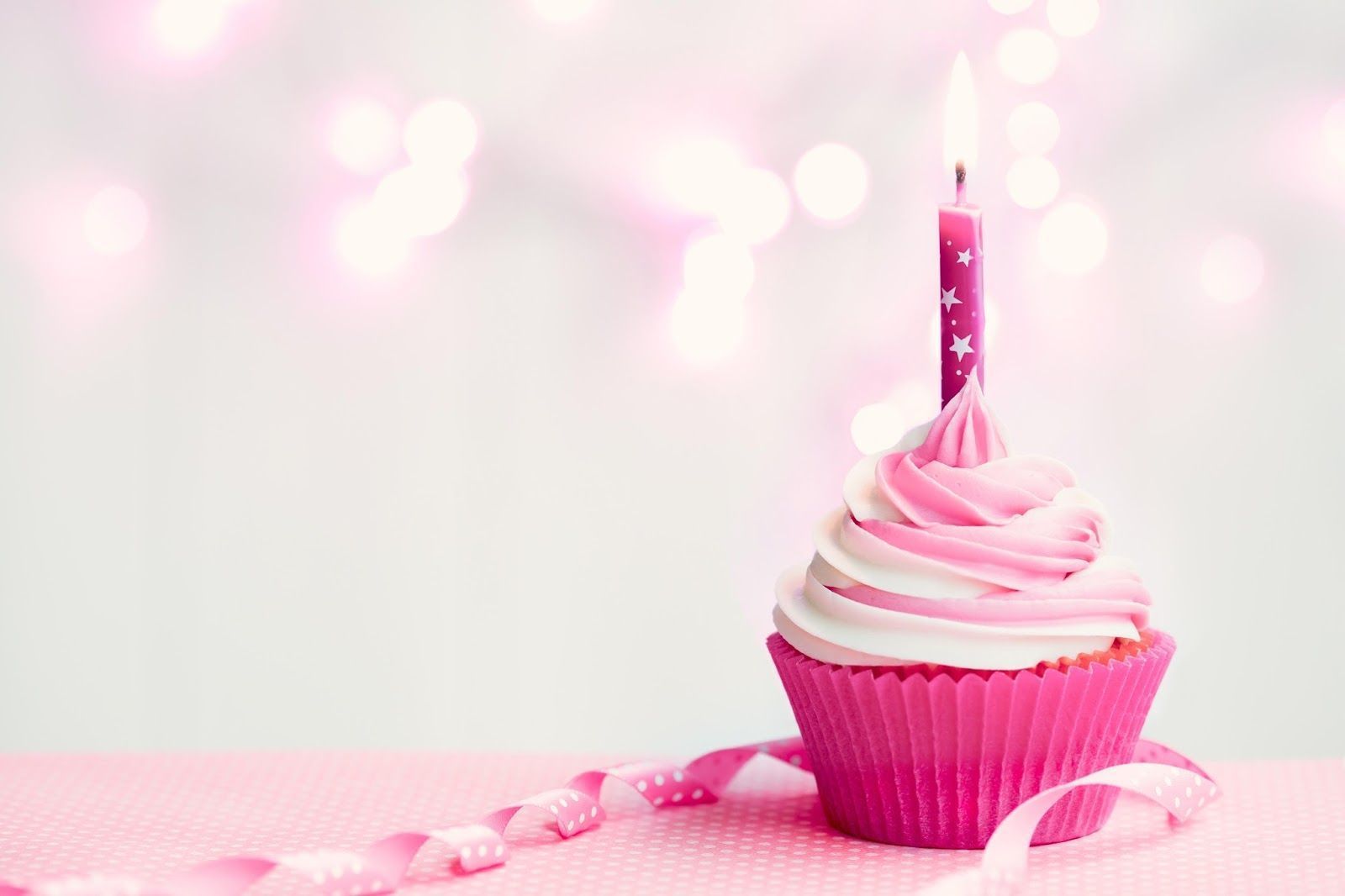 Cupcake, Kerze, Pink, Bokeh, Schleife, HD, Desktop-Hintergrund für Windows