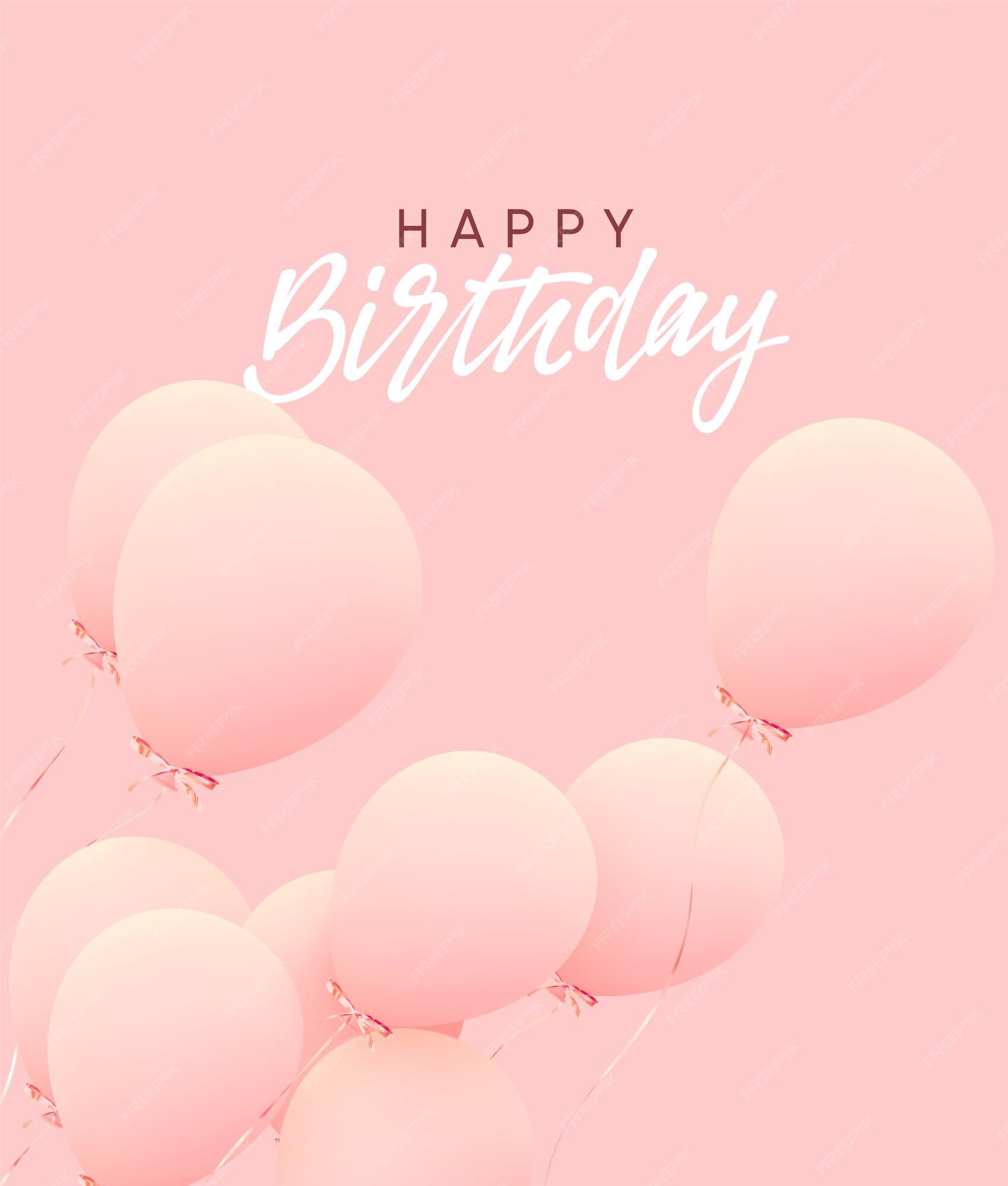 Happy Birthday, Luftballons, Pfirsichrosa, Schriftzug, Pastell, QHD+, iPad-Hintergrundbild