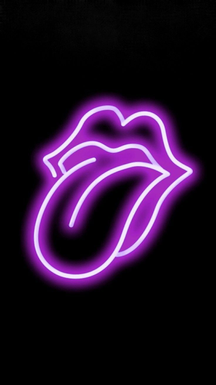 The Rolling Stones, Zungen-Logo, Lippen, Lila, Schwarzer Hintergrund, Sperrbildschirm fürs iPhone