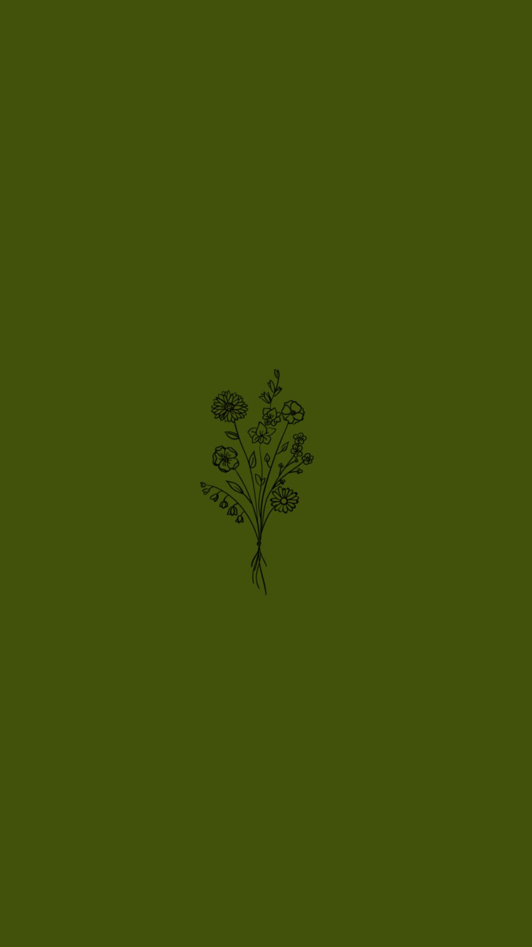 Blume, Linienkunst, Olivgrün, Minimalistisch, Dunkelgrün, 1080x1920, Handy-Hintergrund