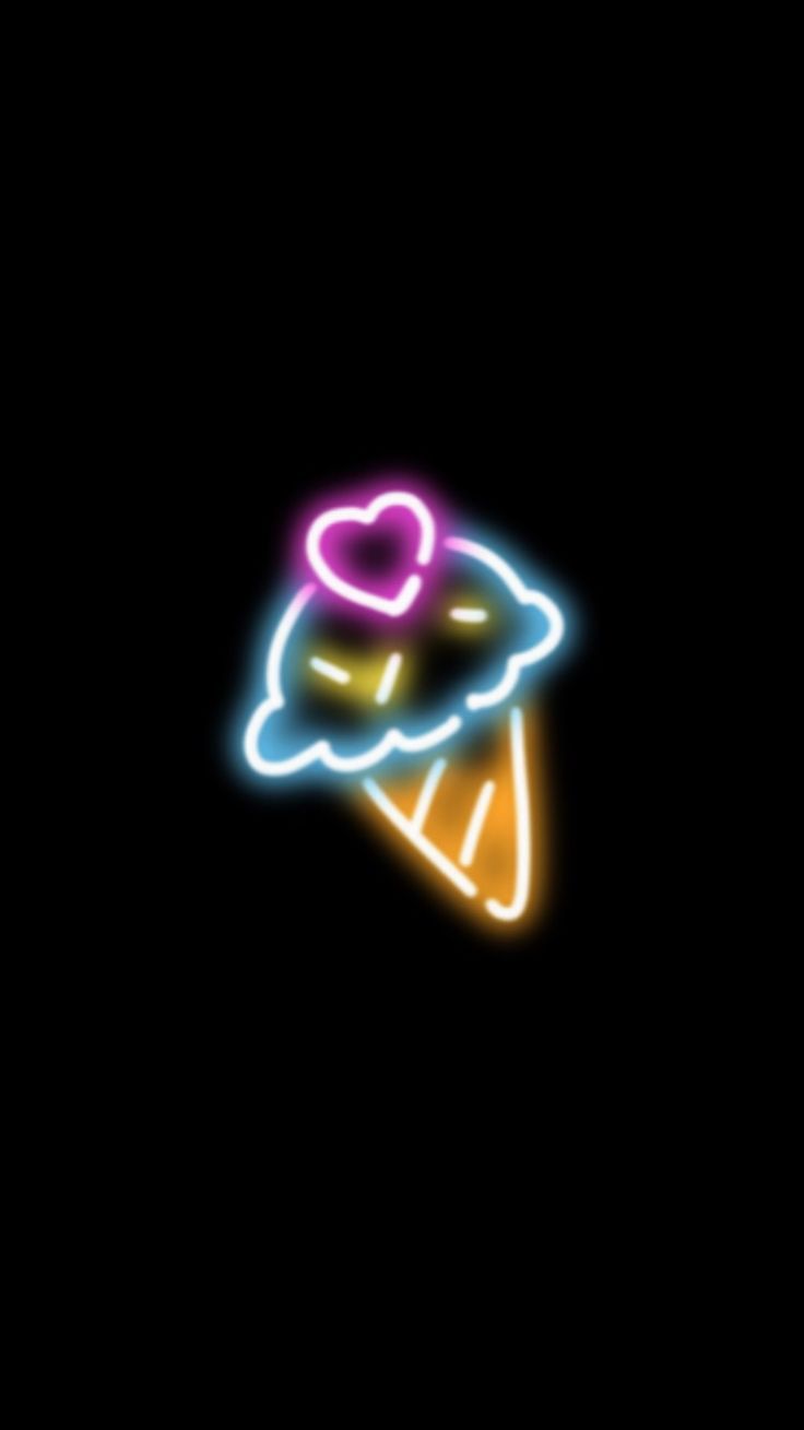 Eiswaffel, Herz, Neonlinien, Schwarzer Hintergrund, Minimalistisch, Sperrbildschirm fürs iPhone