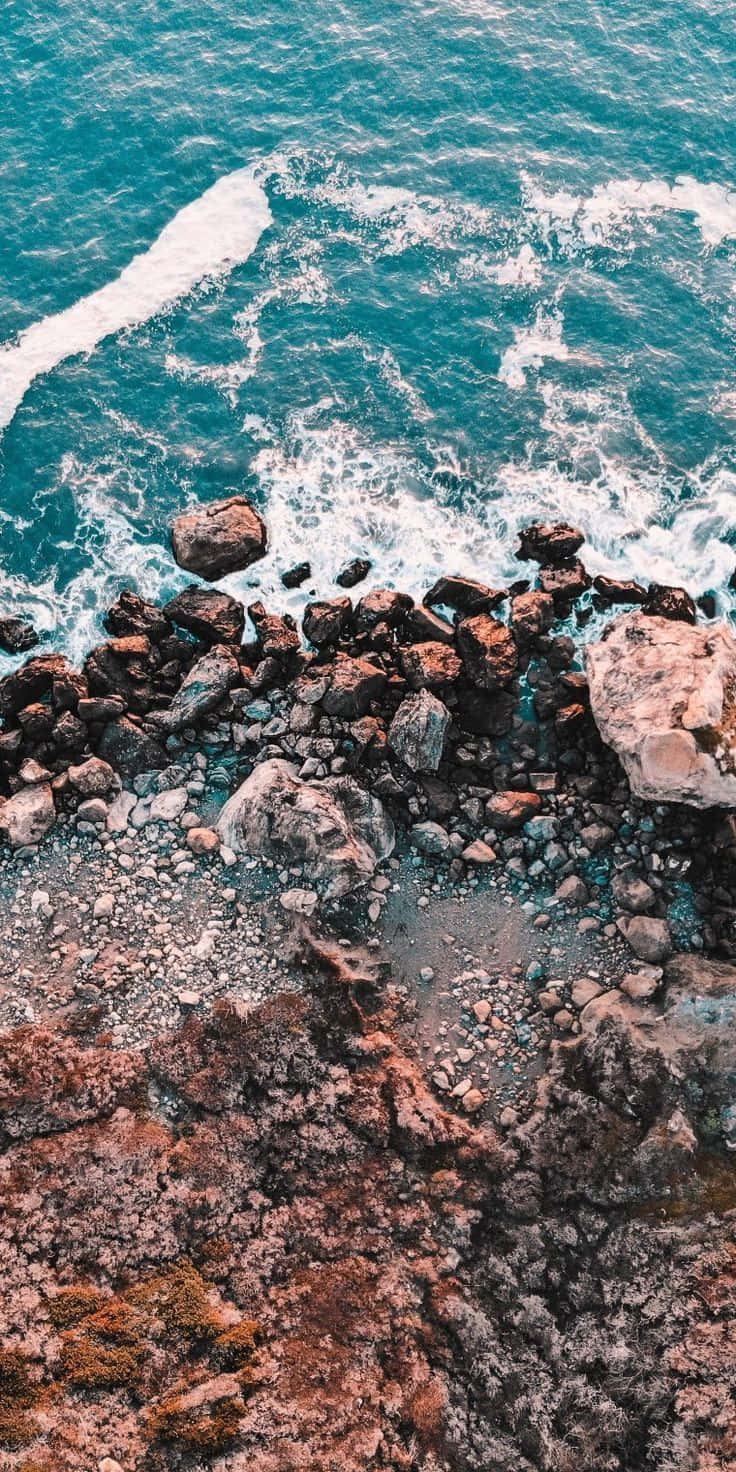 Felsenküste, Luftaufnahme, Türkises Wasser, Brandung, HD, Hintergrundbild fürs Handy