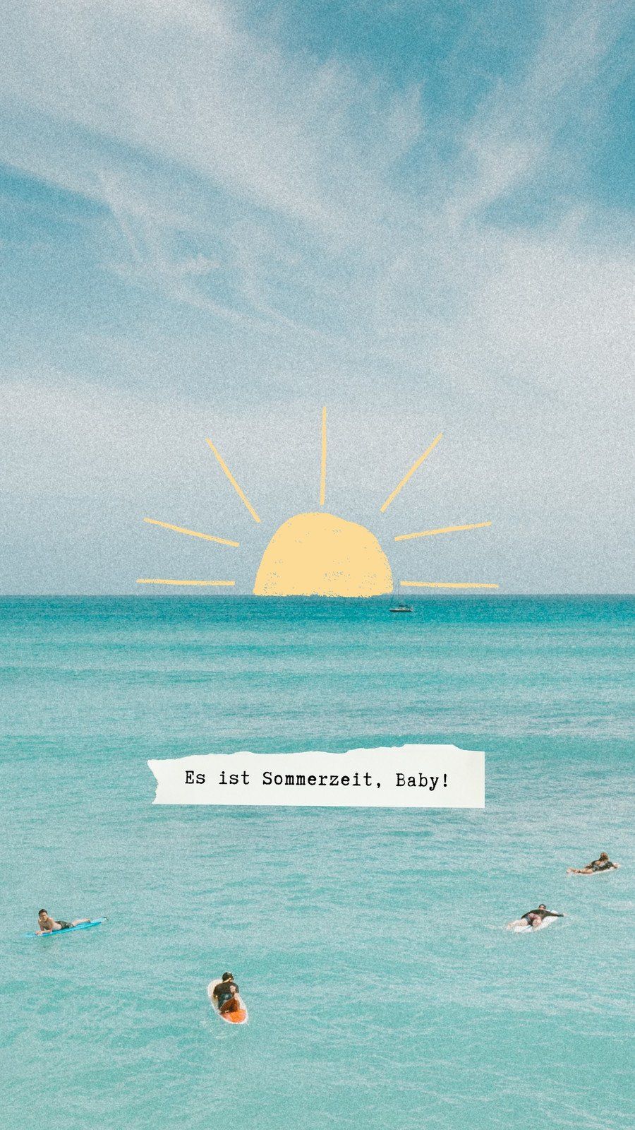 Sonnenillustration, Spruch, Türkises Meer, Schwimmer, Sommer, Hintergrundbild fürs Handy