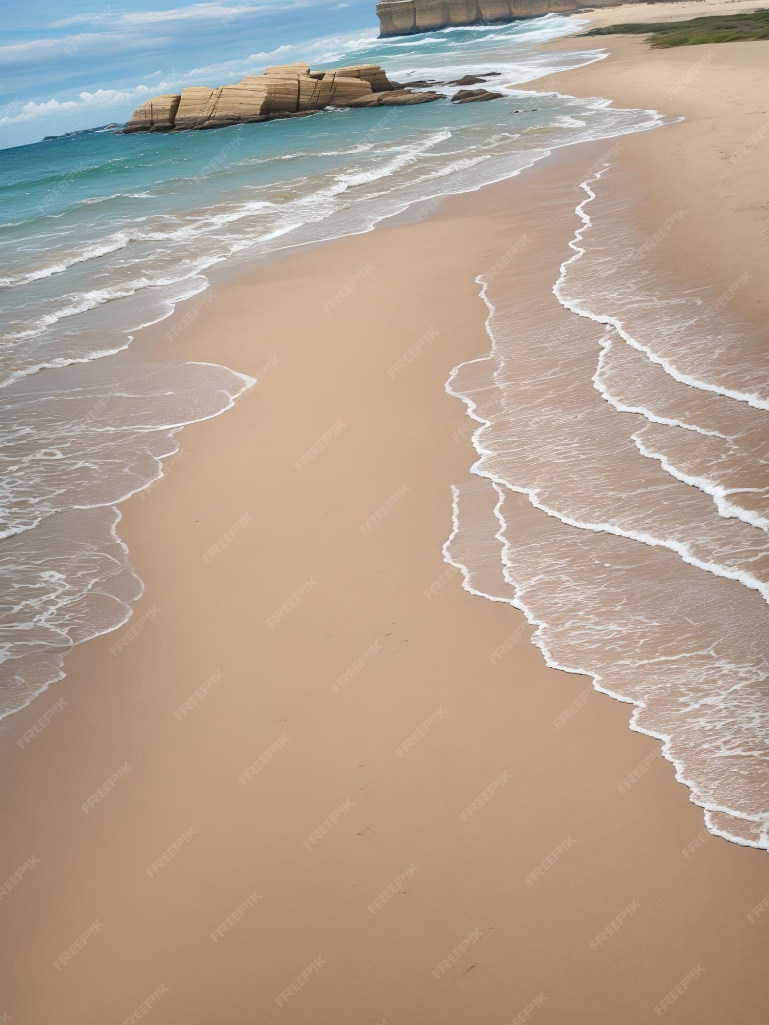 Sandstrand, Wellenlinien, Draufsicht, Felsen, QHD+, iPad-Hintergrundbild