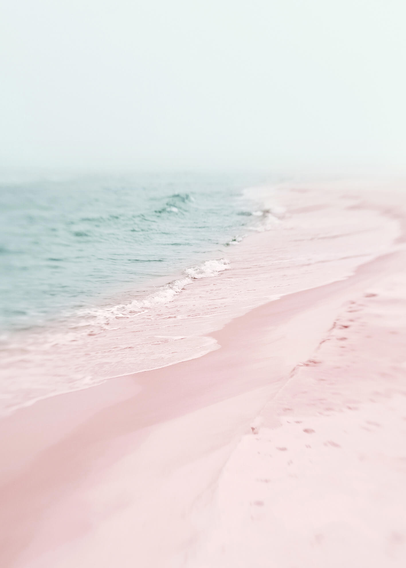 Rosa Strand, Türkises Wasser, Pastell, Minimalistisch, Full HD, iPad-Hintergrundbild
