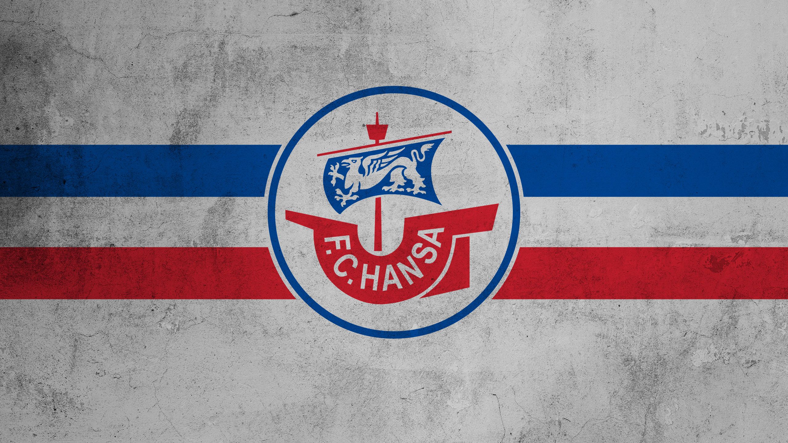 F.C. Hansa Rostock, Vereinswappen, Kogge, Blau-Weiß-Rot, Betonwand, Fußball, 1440p-Hintergrundbild