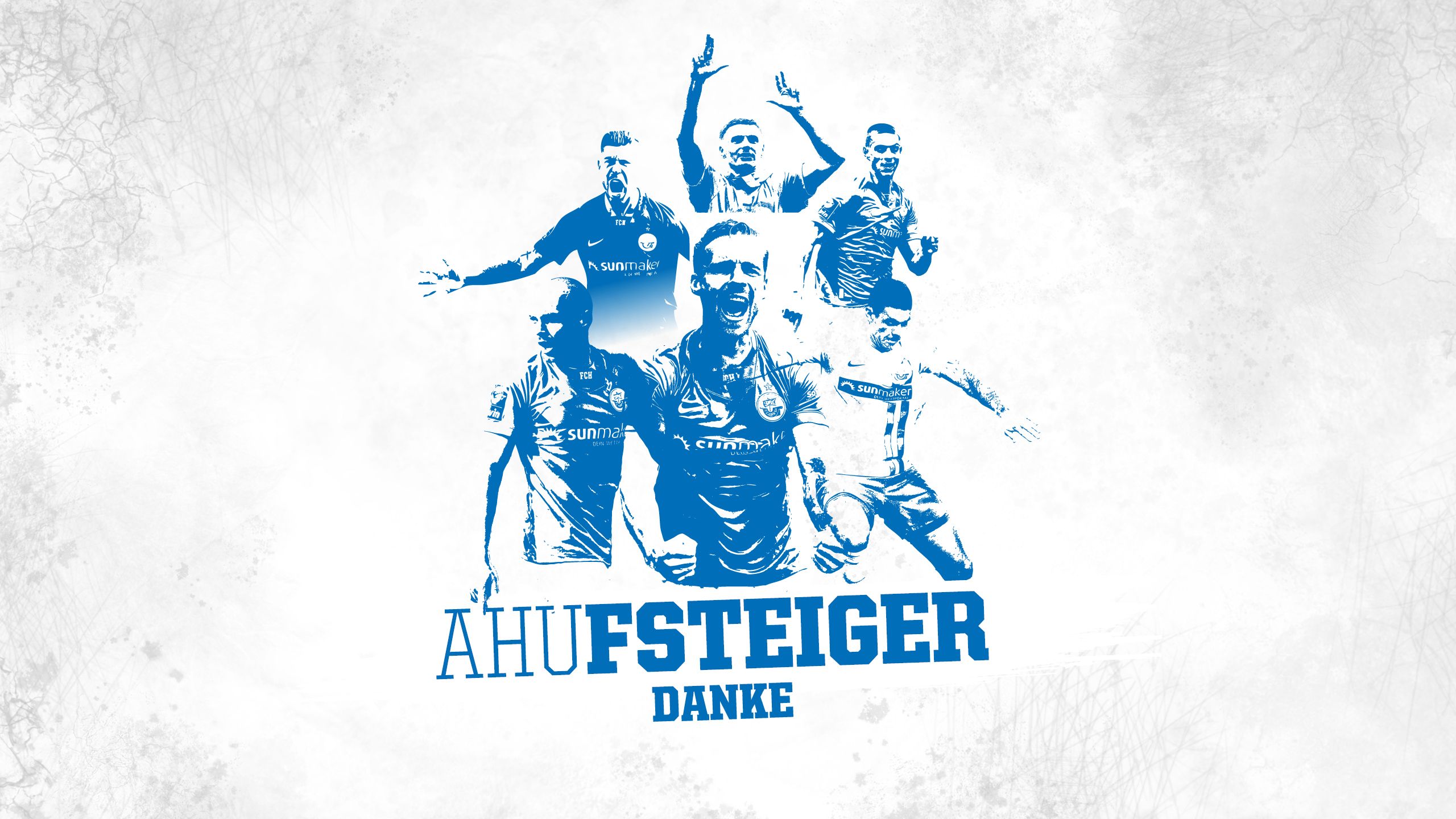 F.C. Hansa Rostock, Aufsteiger, Danke, Jubelnde Spieler, Blau, Weiß, 2K, Breitbild-Hintergrundbild