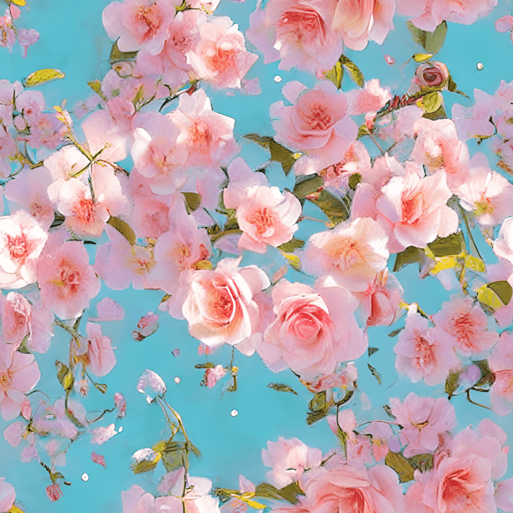 Kirschblüten, Blumenmalerei, Rosa Blüten, Türkiser Hintergrund, Wallpaper