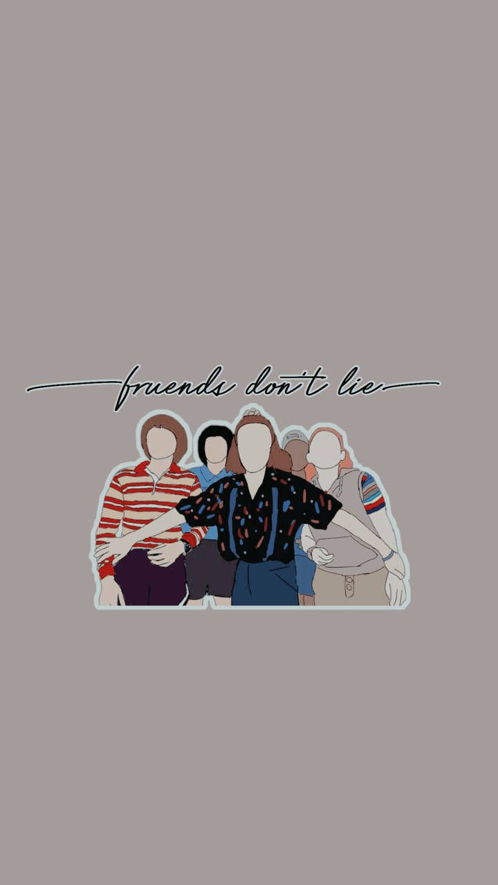 Friends Don't Lie, Stranger Things, Zeichnung, Freundschaft, Grau, Hintergrundbild fürs Handy