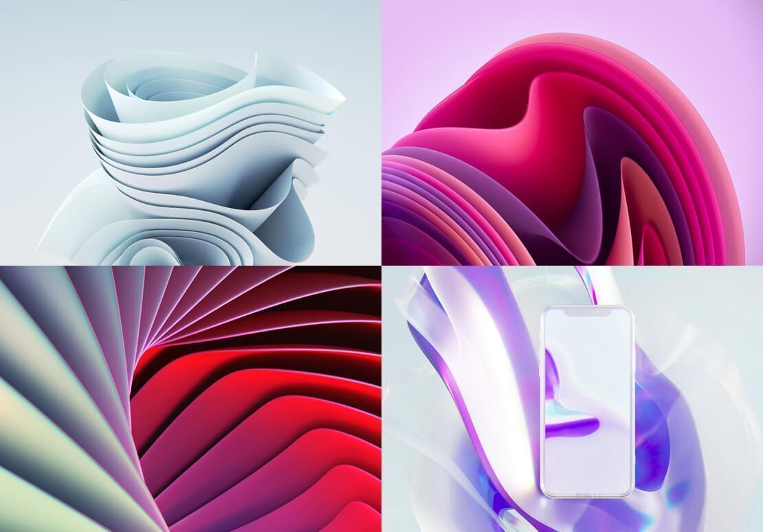 Collage, 3D-Formen, Wellen, Rot, Lila, Abstrakt, Hintergrund