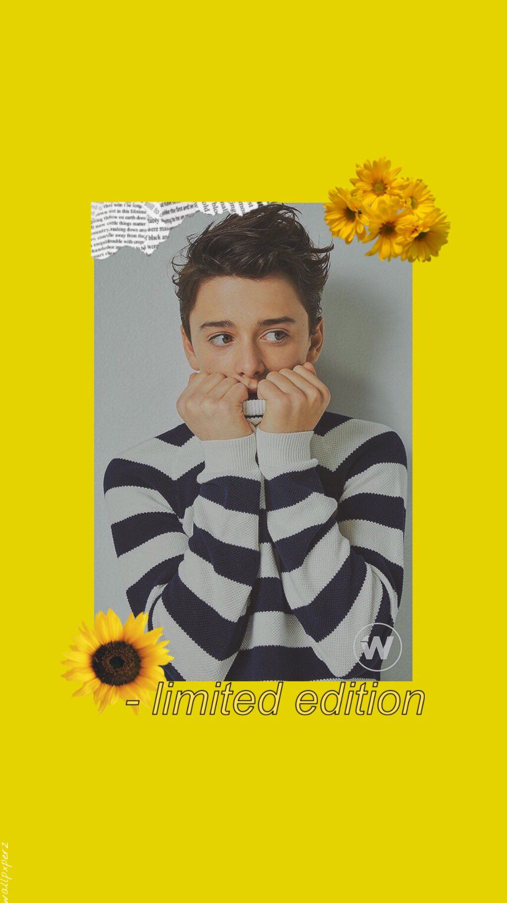 Stranger Things, Junge, Ringelpullover, Sonnenblumen, Gelber Hintergrund, Sperrbildschirm fürs iPhone
