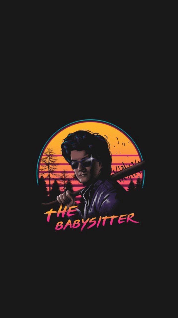Steve Harrington, The Babysitter, Stranger Things, Retro-Sonnenuntergang, Synthwave, Hochformat-Hintergrundbild