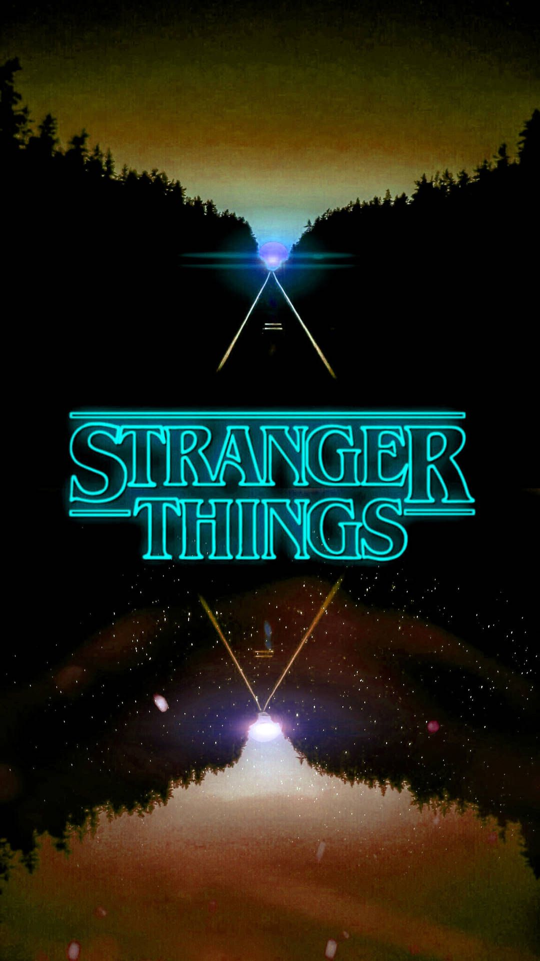 Stranger Things, Logo, Neon, Retro, Spiegelung, Full HD, Handy-Hintergrund im Hochformat