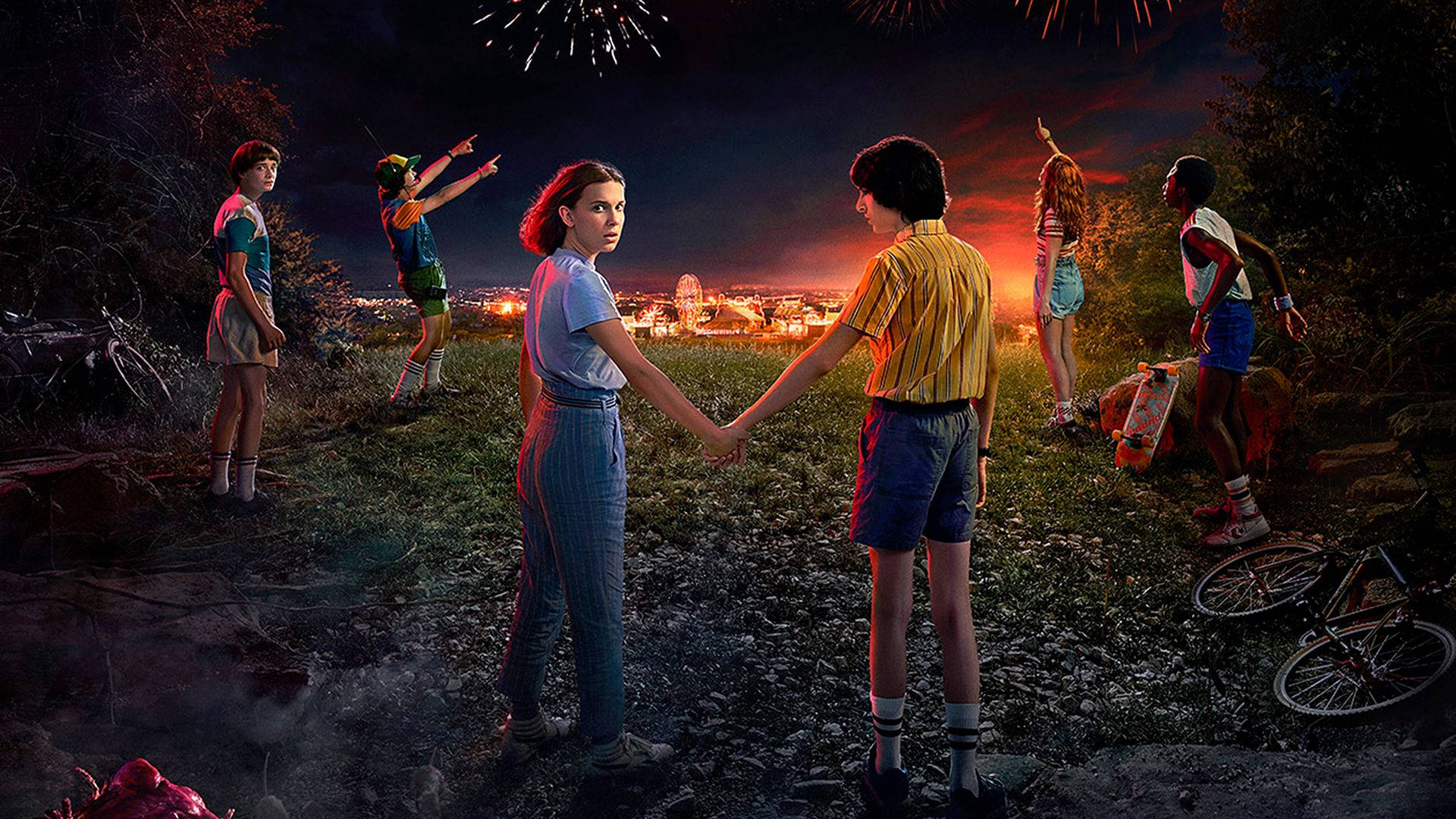 Stranger Things, Staffel 3, Elfi, Mike Wheeler, Feuerwerk, Starcourt Mall, Full HD, Laptop-Hintergrundbild