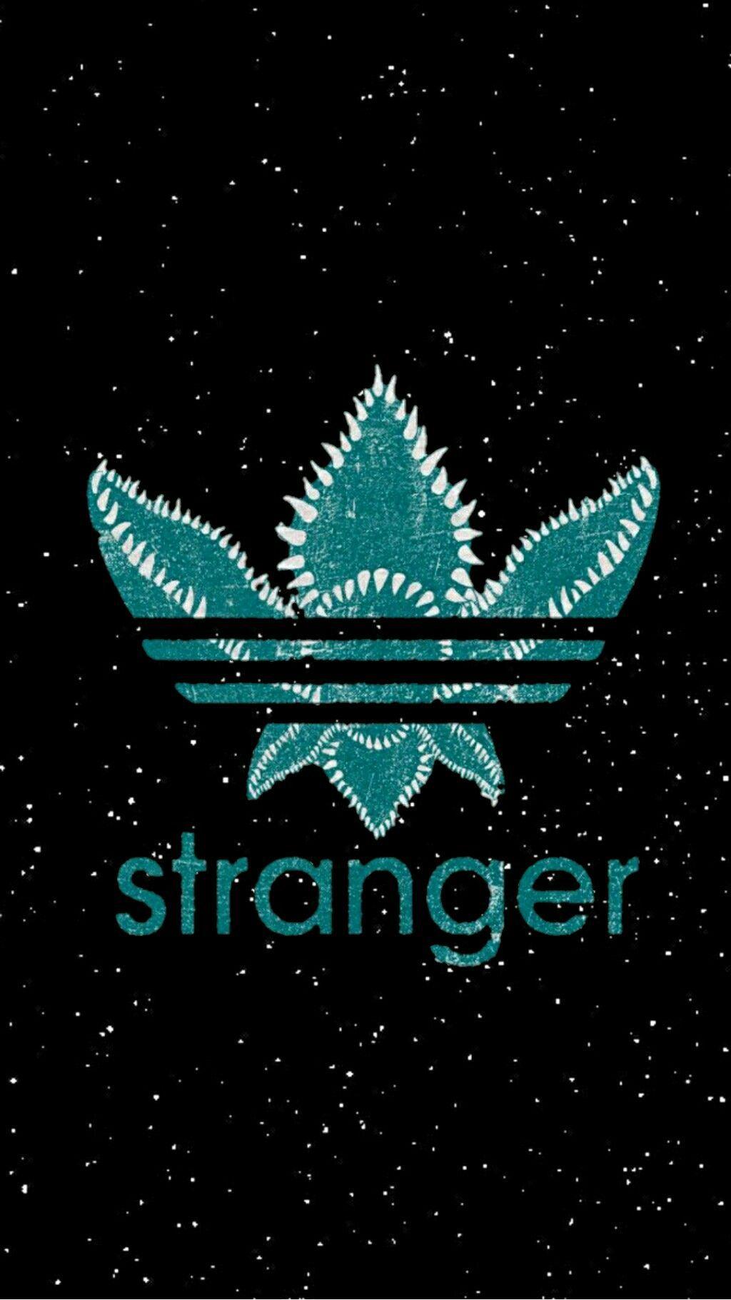 Adidas-Logo, Parodie, Stranger Things, Türkis, Schwarzer Hintergrund, Sperrbildschirm fürs iPhone