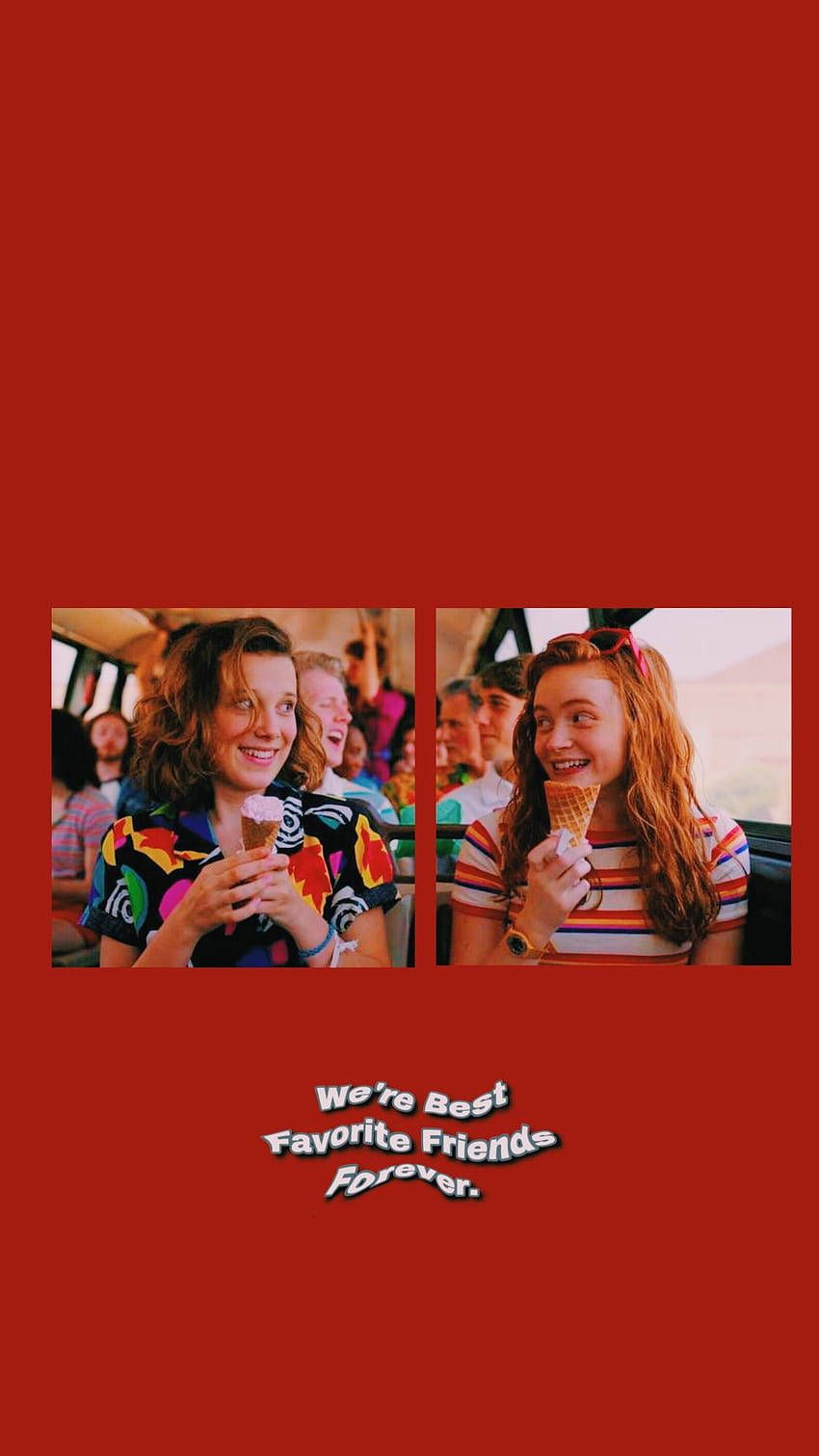 Stranger Things, Freundschaft, Roter Hintergrund, Minimalismus, Sperrbildschirm fürs iPhone