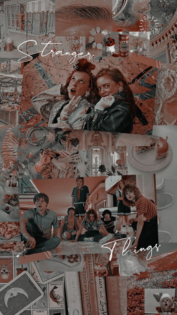 Stranger Things, Collage, Altrosa, Ästhetik, HD, Hintergrundbild fürs Handy