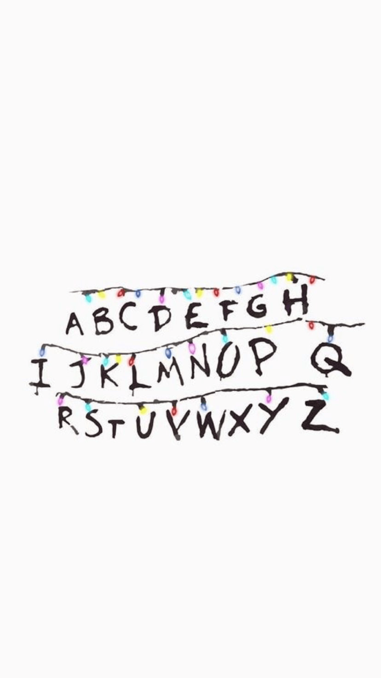 Stranger Things, Lichterkette, Alphabet, Weißer Hintergrund, Sperrbildschirm fürs iPhone