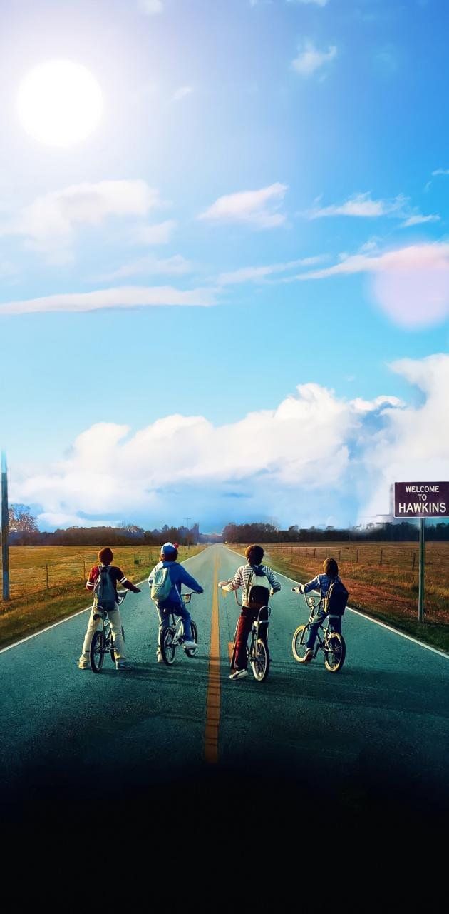 Stranger Things, Fahrräder, Straße, Blauer Himmel, Sonne, Android-Hintergrundbild