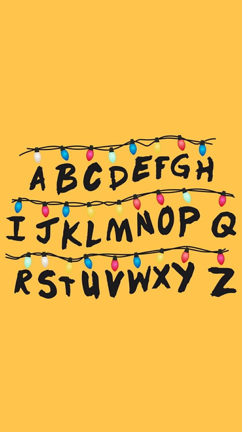 Stranger Things, Lichterkette, Alphabet, Gelber Hintergrund, Sperrbildschirm fürs iPhone