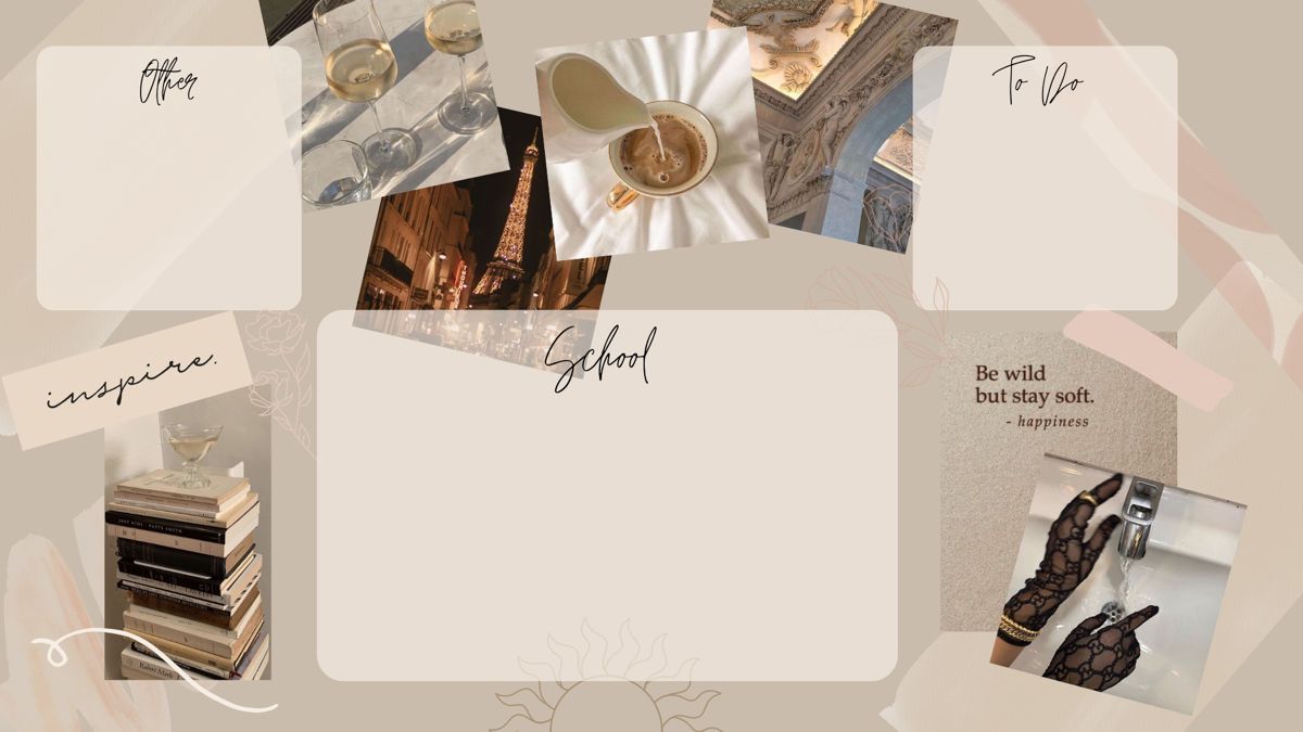 Desktop-Organizer, Collage, Beige, Bücher, Aesthetic, Hintergrundbild