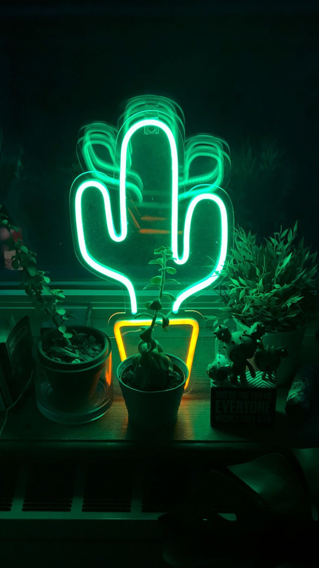 Kaktus, Neonlampe, Grün, Pflanzen, Dunkel, Full HD, Sperrbildschirm fürs iPhone