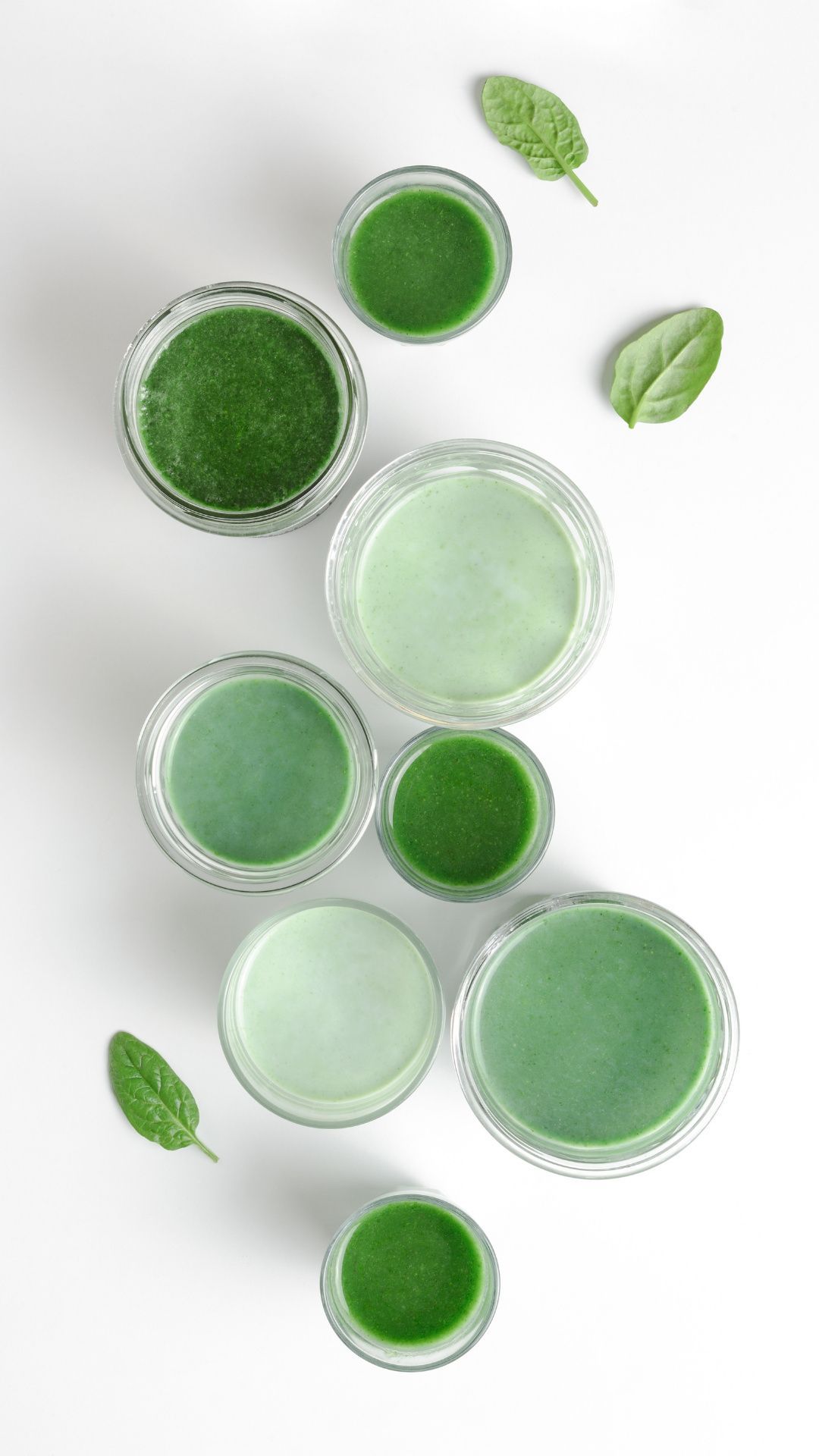 Matcha, Farbschalen, Grüntöne, Weißer Hintergrund, Flatlay, Sperrbildschirm fürs iPhone