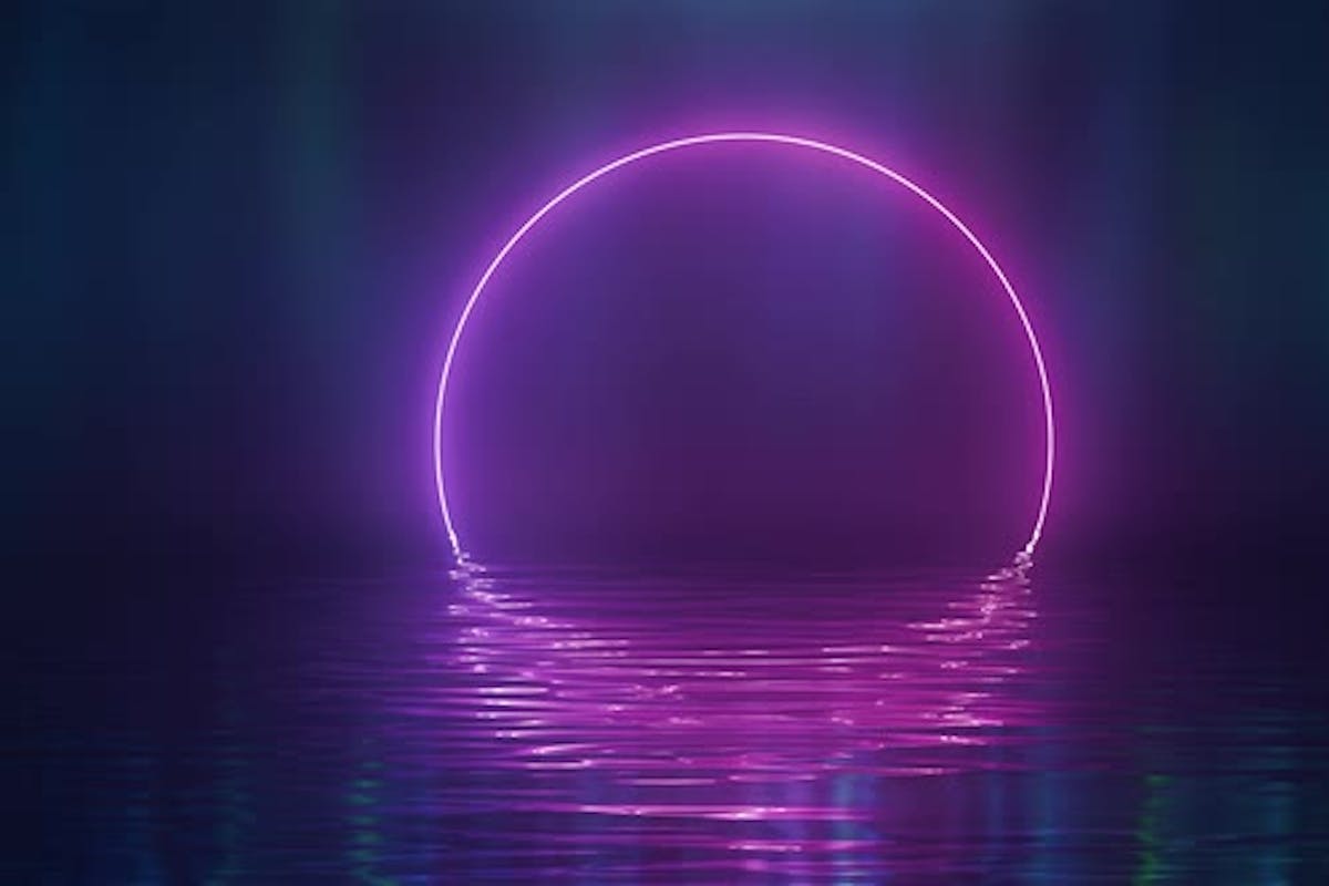 Neonhalbkreis, Wasser, Spiegelung, Lila, Minimalistisch, Hintergrundbild