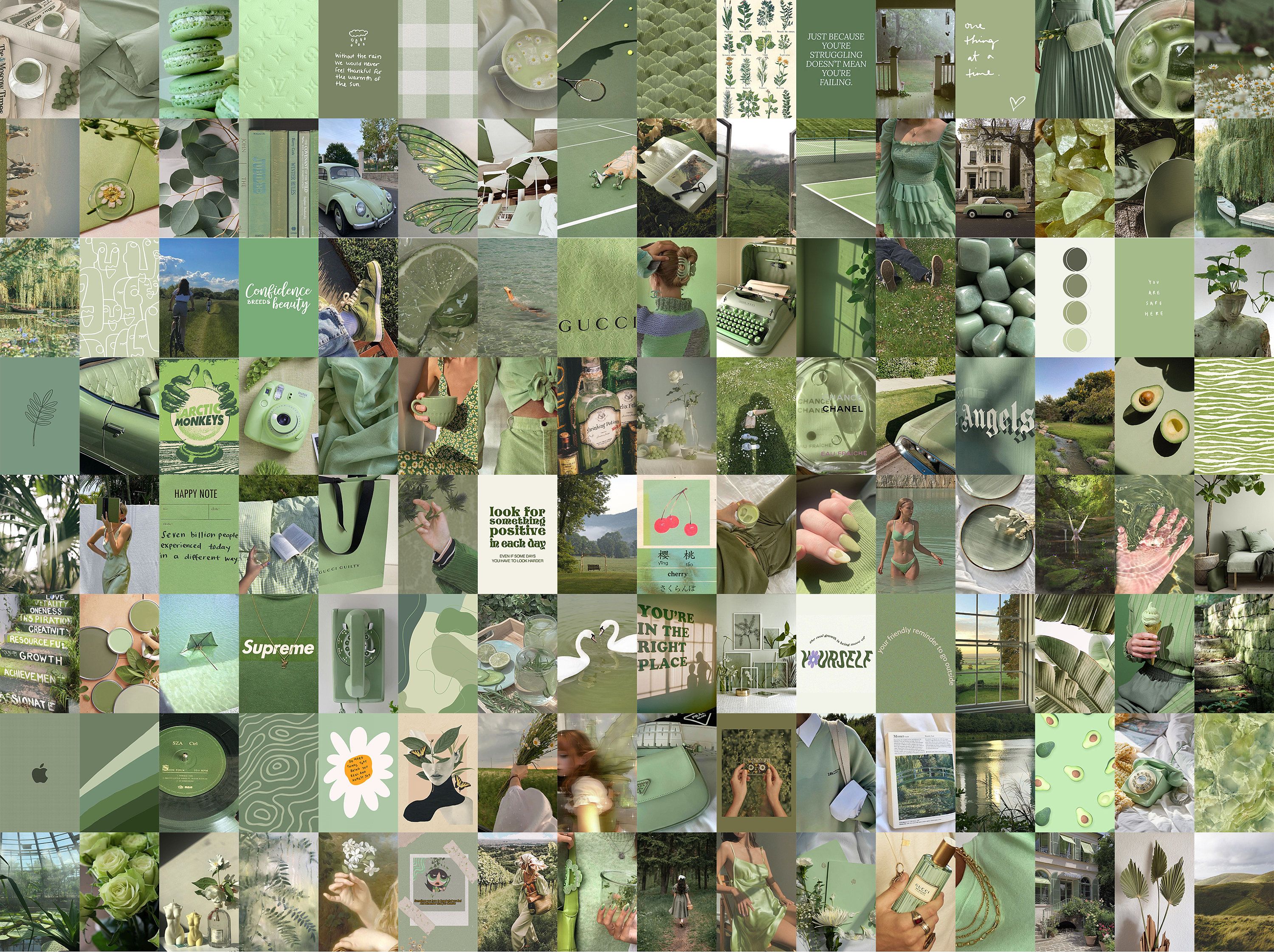 Collage, Moodboard, Olivgrün, Natur, Mosaik, 2K, Hintergrundbild fürs Tablet