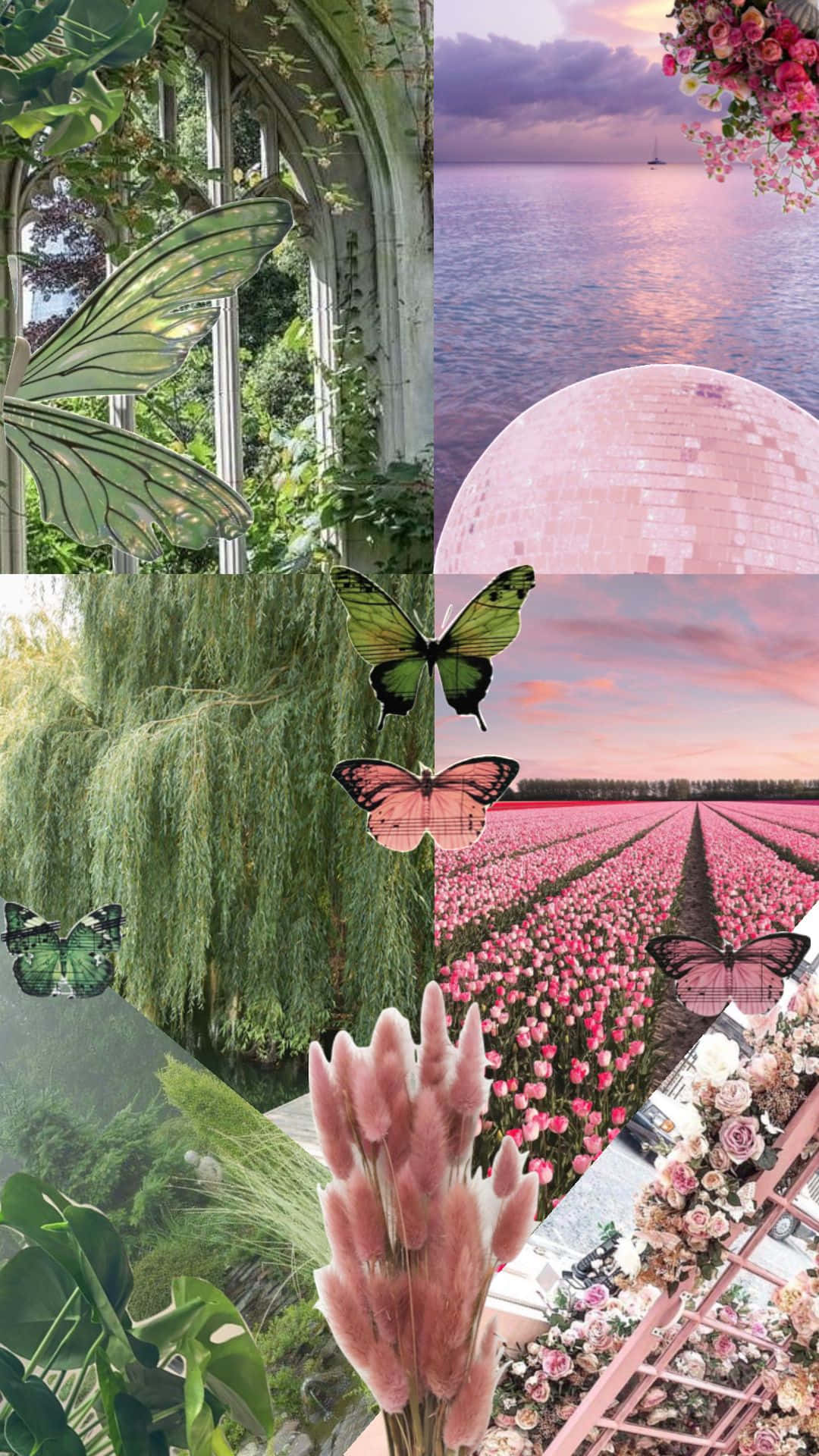 Collage, Palmen, Tulpenfeld, Schmetterling, Pflanzen, Full HD, Sperrbildschirm fürs iPhone