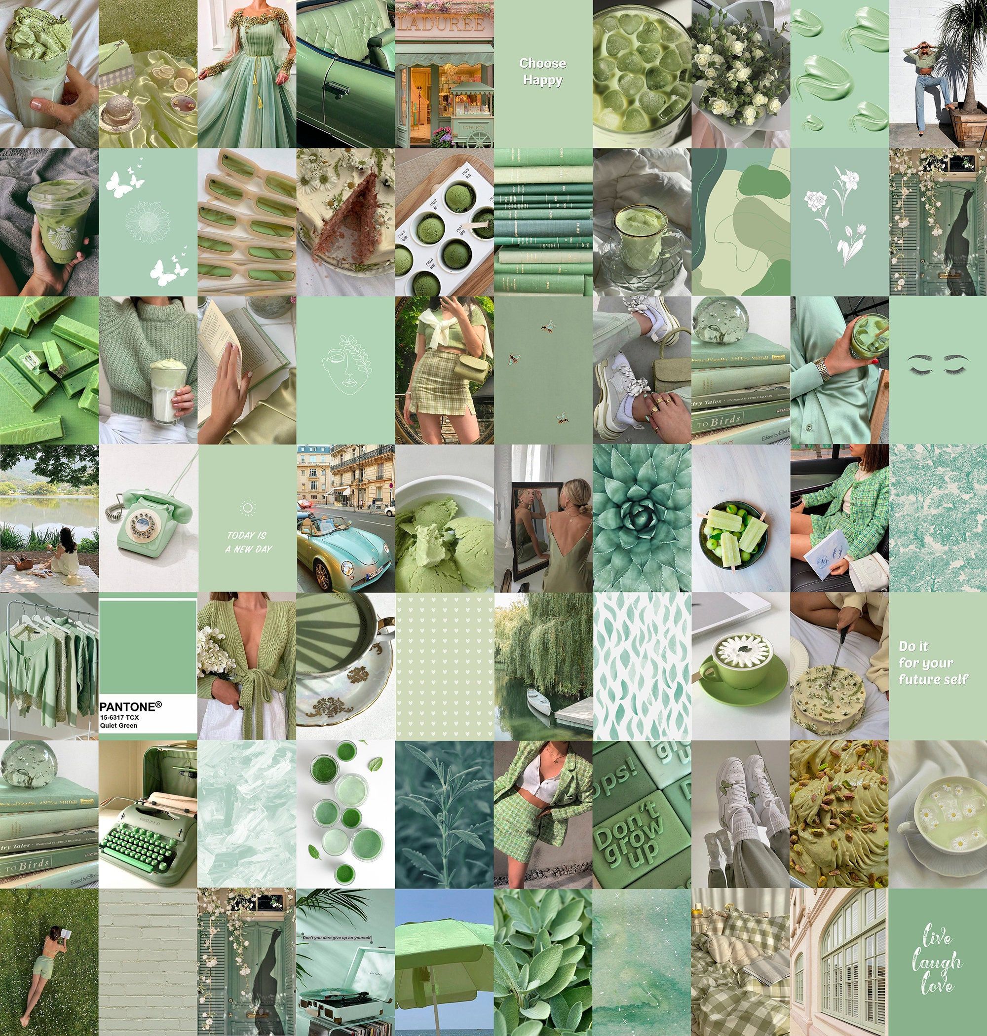 Collage, Salbeigrün, Mosaik, Moodboard, Hintergrundbild für iPad und Tablet