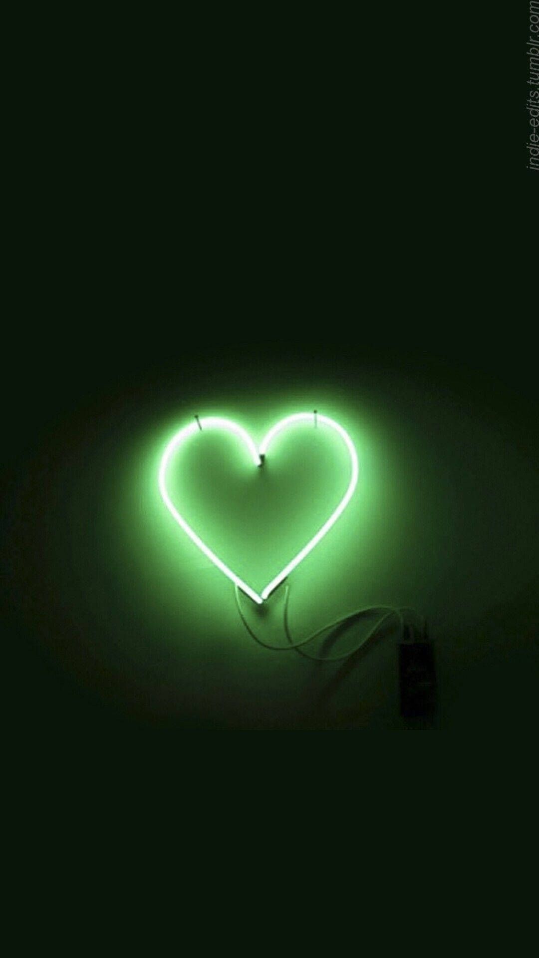 Neon-Herz, Grünes Licht, Minimalismus, Leuchtend, Full HD, Hintergrundbild fürs Handy