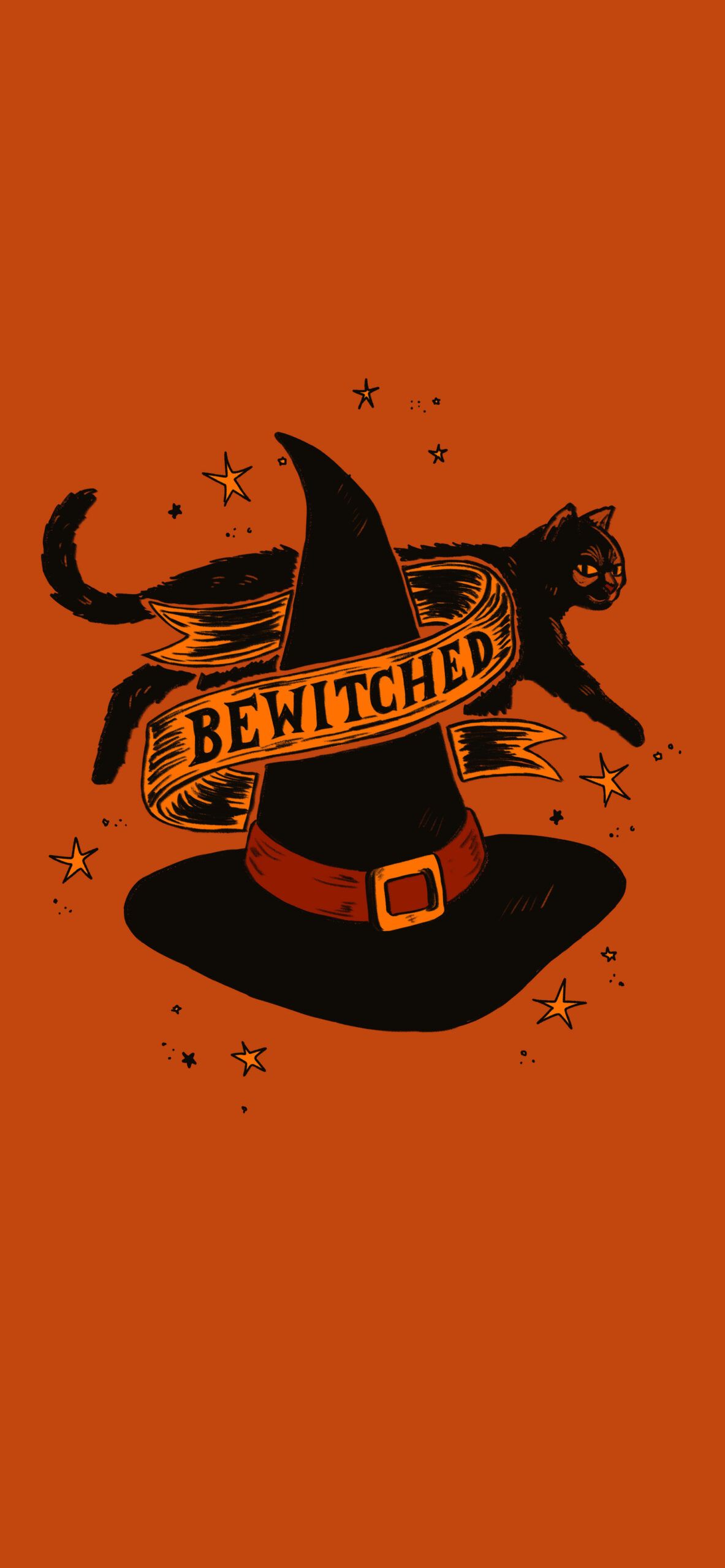 Bewitched, Hexenhut, Orange Hintergrund, Minimalistisch, Sperrbildschirm fürs iPhone