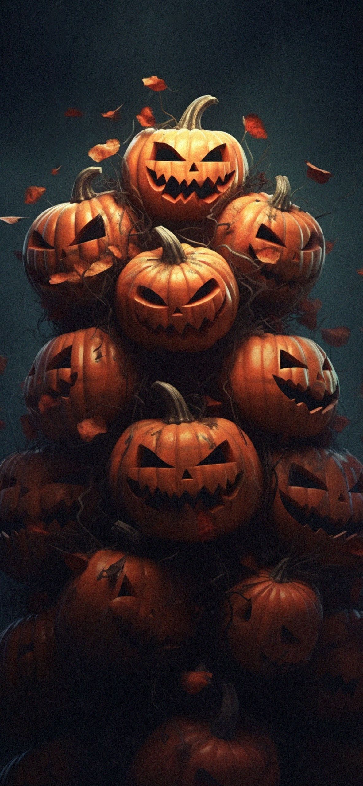 Kürbisse, Jack-o’-Lantern, Gestapelt, Dunkel, Orange, Full HD, Sperrbildschirm fürs iPhone