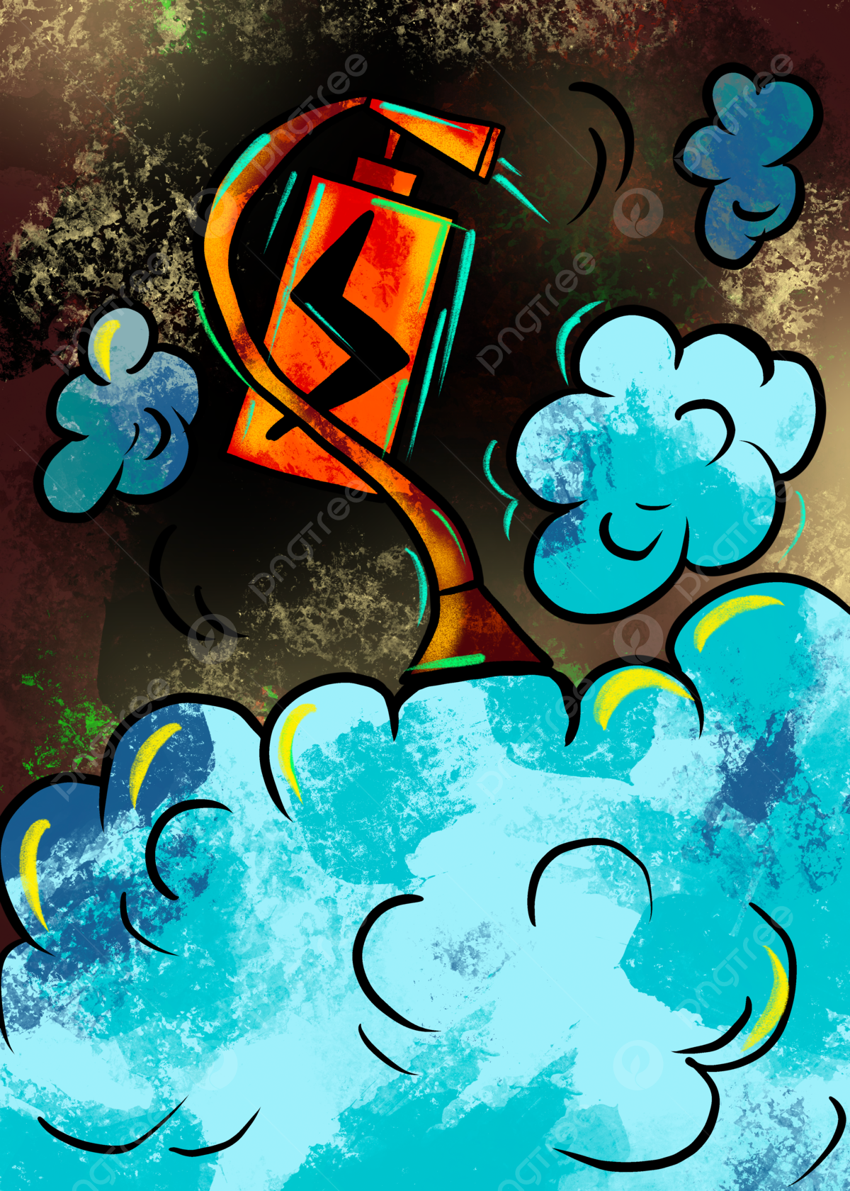 Wolken, Graffiti, Türkis, Orange, Illustration, Full HD, Hintergrundbild fürs Tablet