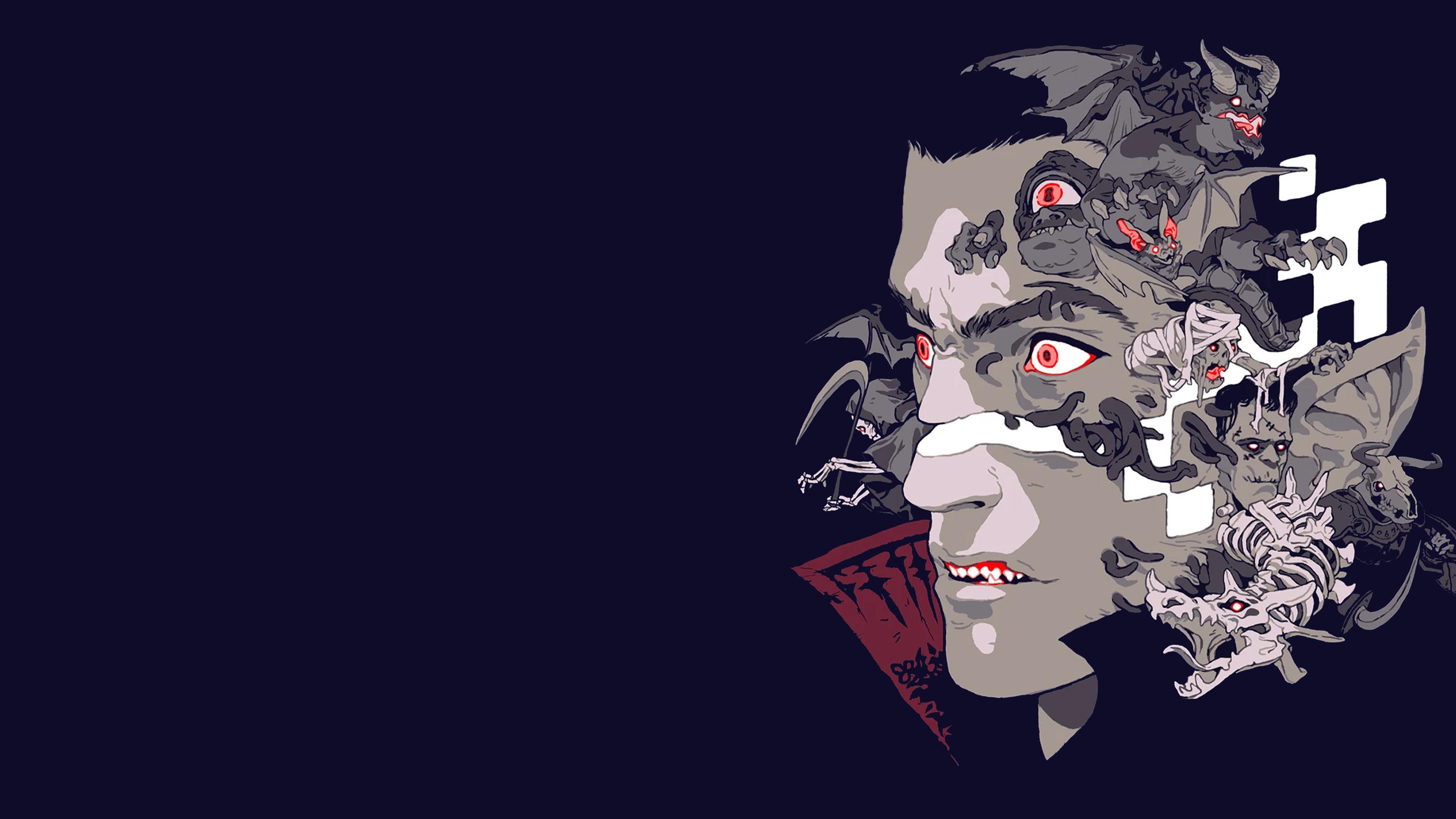 Dracula, Castlevania, Vampir, Pixel-Effekt, Dunkelblau, Illustration, 3840x2160, Desktop-Hintergrund