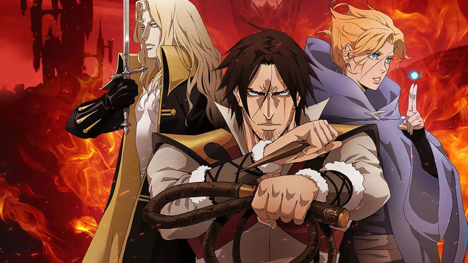Castlevania, Netflix, Trevor Belmont, Sypha Belnades, Alucard, Feuer, Anime-Stil, HD-PC-Hintergrundbild