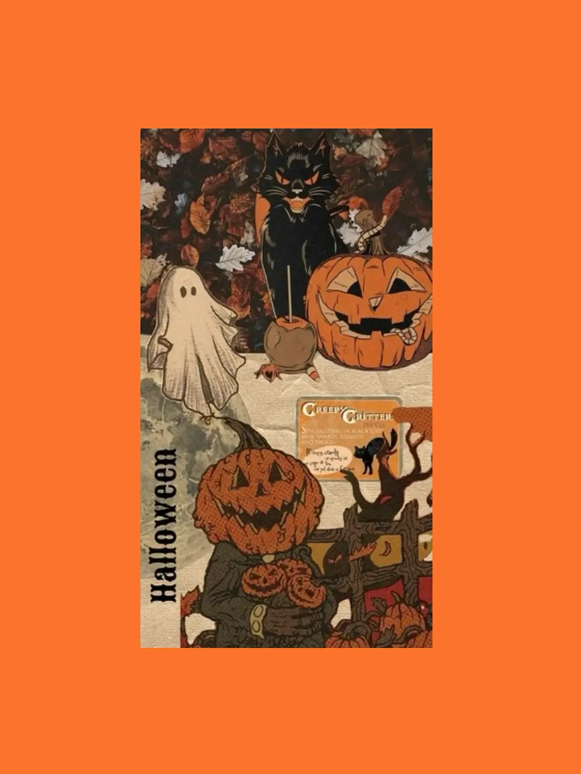 Halloween-Collage, Kürbis, Geist, Orange Rahmen, Vintage, Hintergrundbild fürs iPad