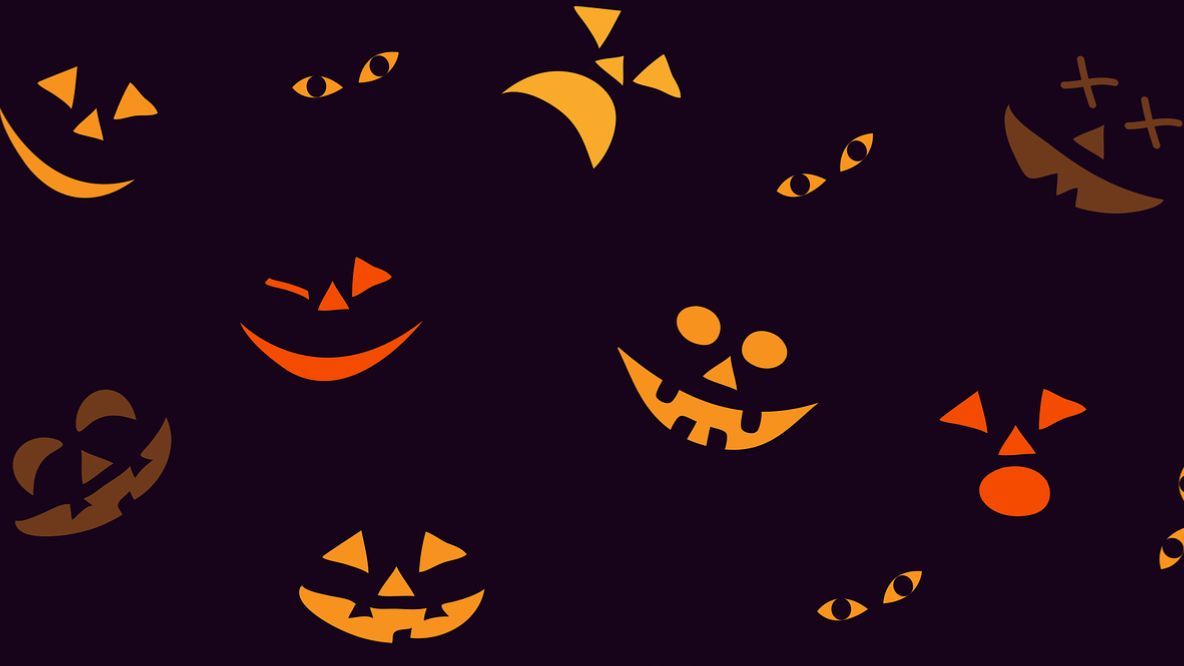 Kürbisgesichter, Grinsen, Muster, Dunkellila, Orange, Hintergrundbild