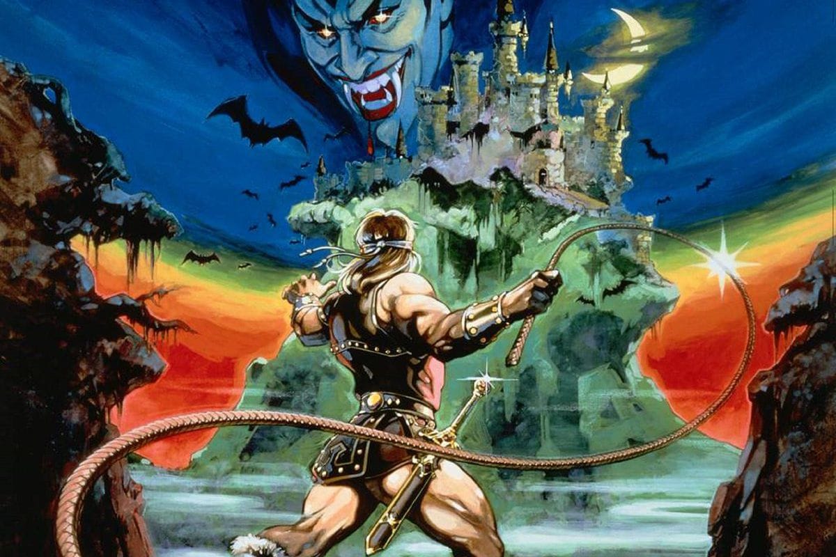 Castlevania, Simon Belmont, Dracula, Schloss, Peitsche, Retro-Cover, Hintergrundbild