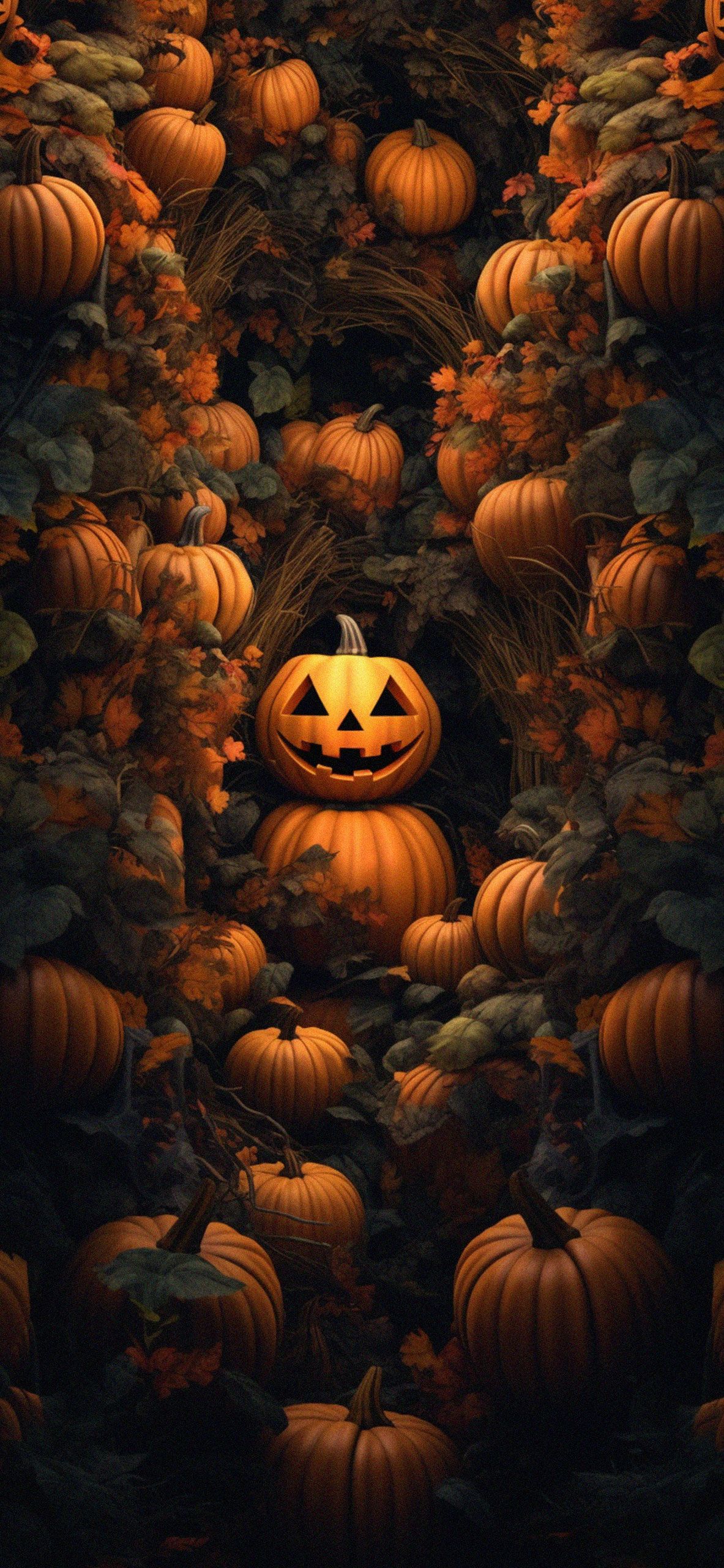 Kürbisse, Jack-o’-Lantern, Dunkel, Leuchtend, Herbst, Full HD, Handy-Hintergrund im Hochformat