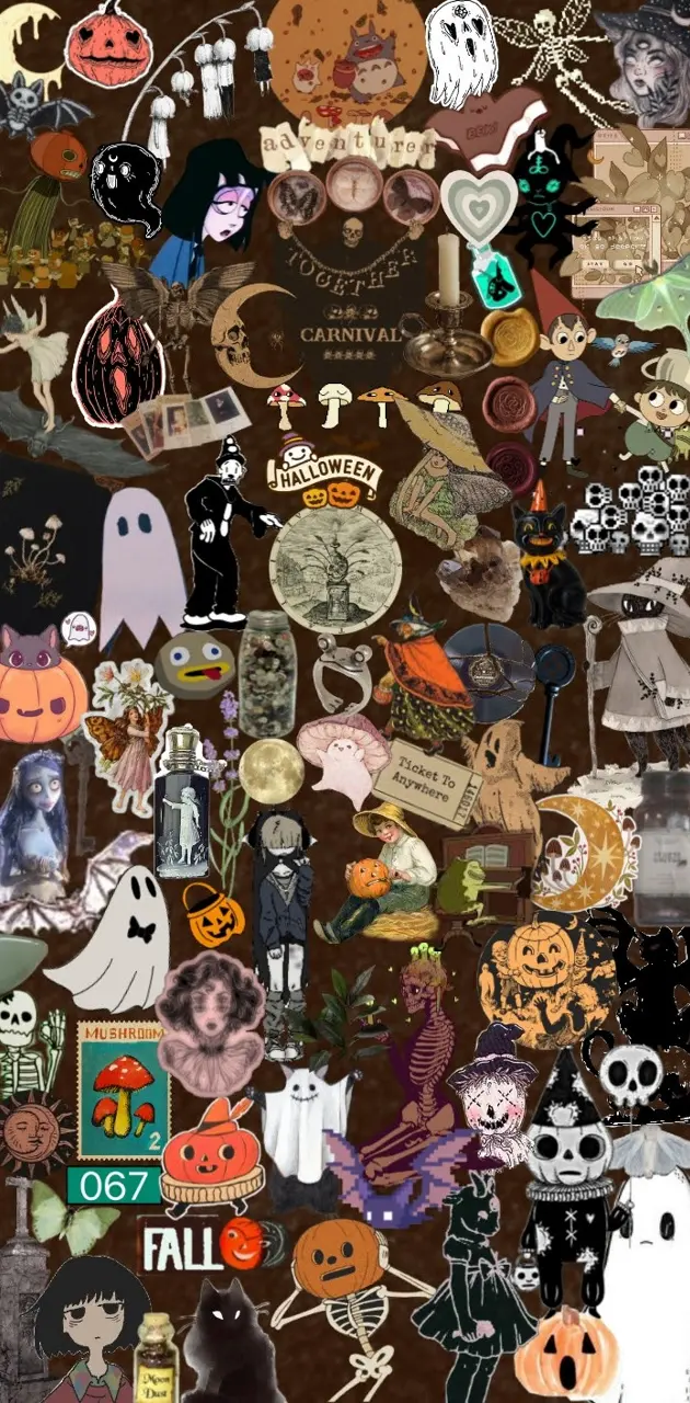 Sticker, Collage, Geister, Totenköpfe, Gruselig, Hintergrundbild für iPhone und Android