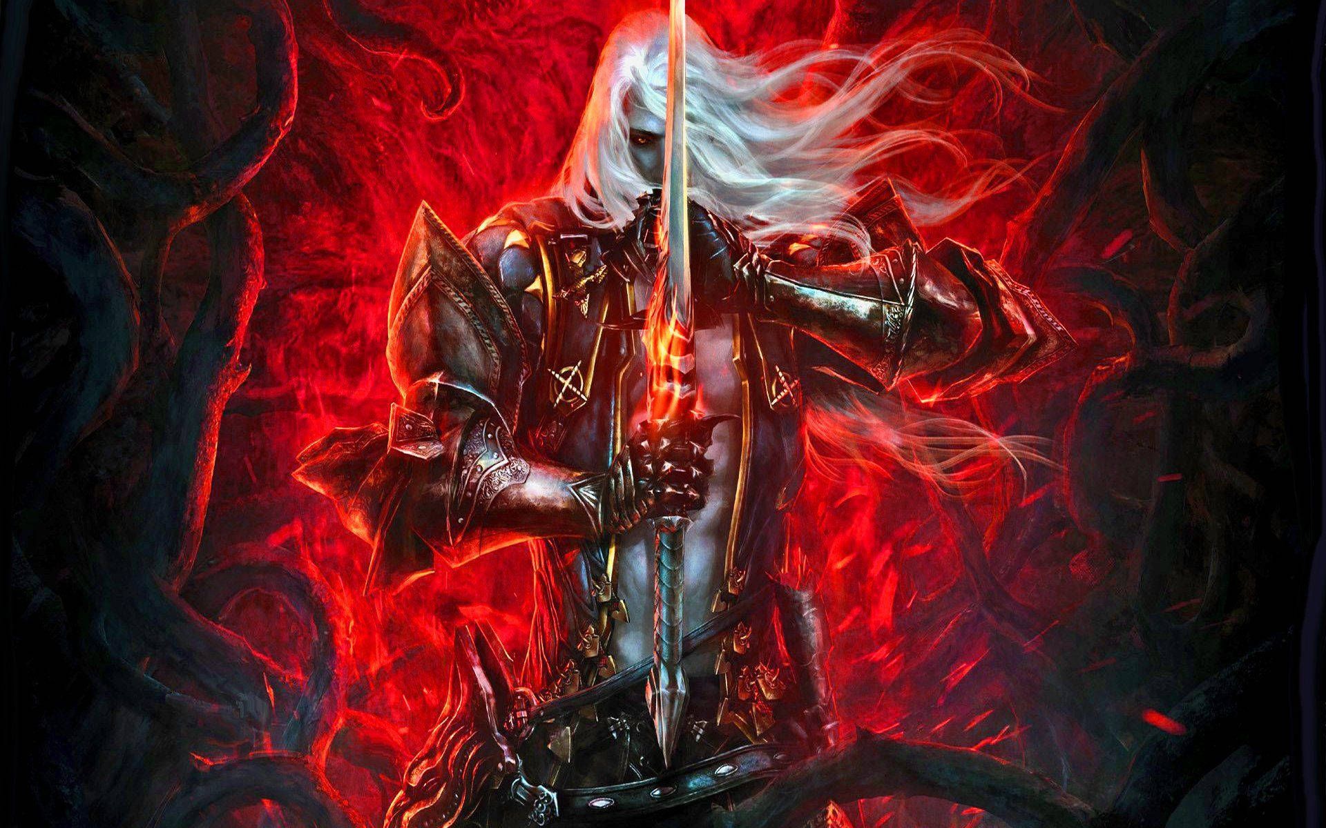 Alucard, Castlevania, Schwert, Rote Flammen, Dunkle Fantasy, Full HD, Windows-Hintergrundbild