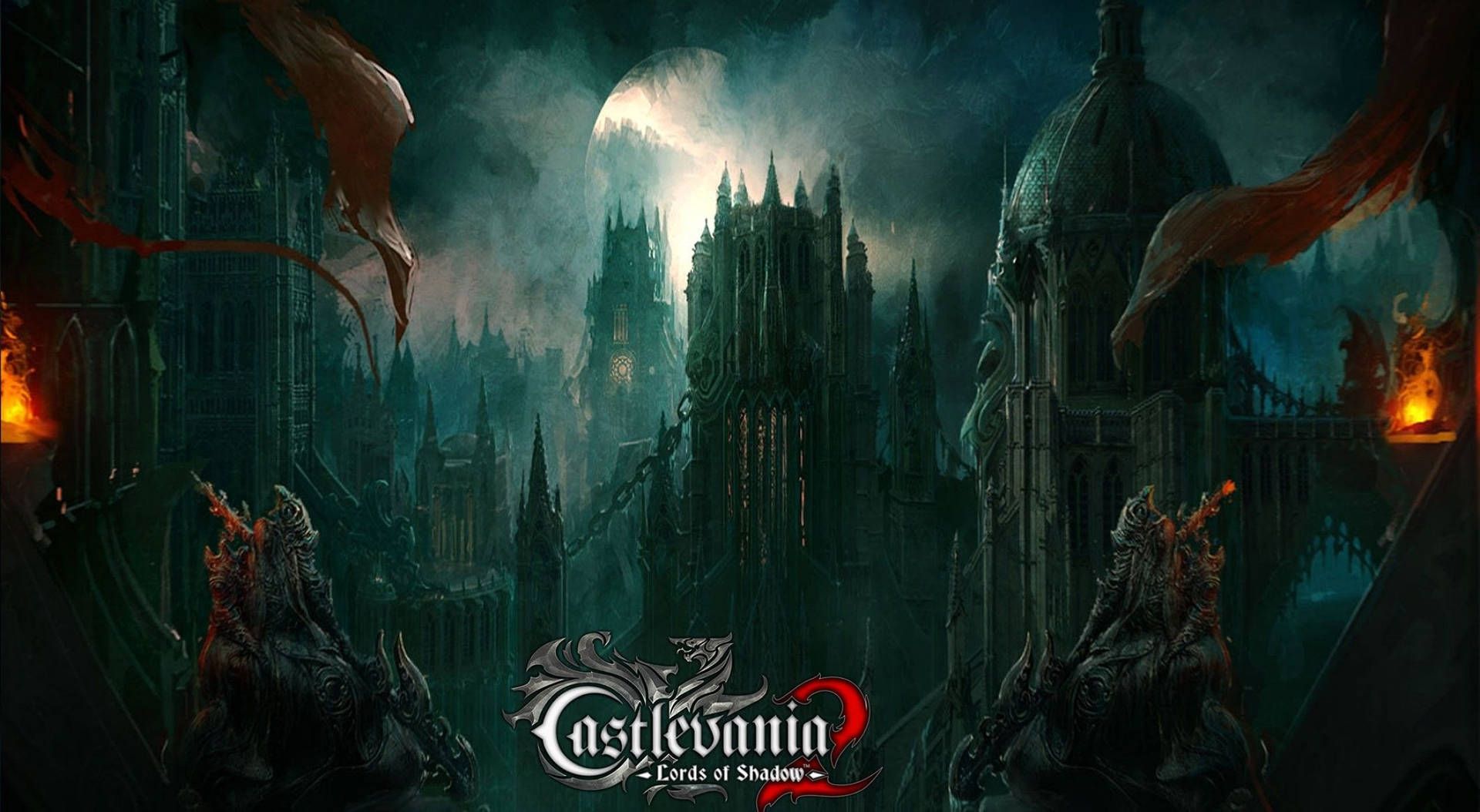 Castlevania: Lords of Shadow 2, Logo, Gotische Stadt, Düster, Grüntöne, Full HD, PC-Hintergrundbild