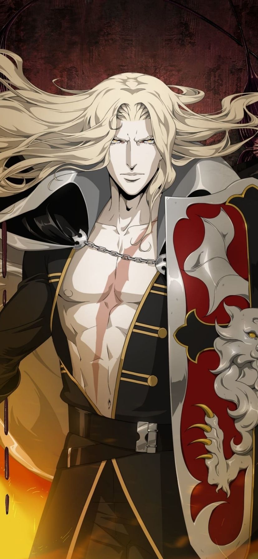 Alucard, Castlevania, Schild, Langes Haar, Illustration, HD, Handy-Hintergrundbild
