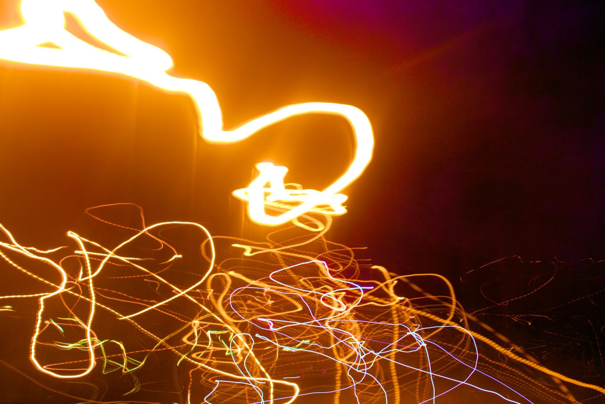 Lichtmalerei, Lichtspuren, Orange, Langzeitbelichtung, Abstrakt, Full-HD-Hintergrundbild für PC