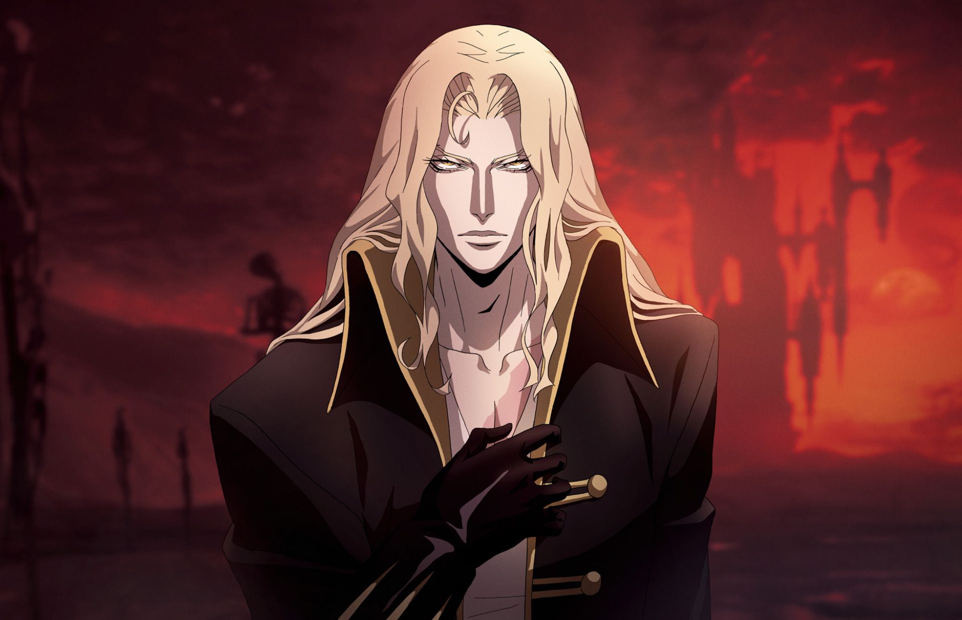 Alucard, Castlevania, Netflix, Roter Himmel, Anime-Stil, Full HD, Desktop-Hintergrund