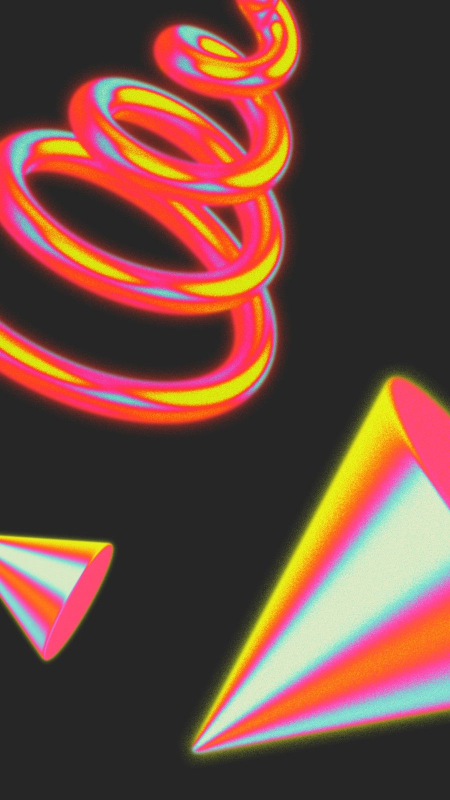 Spirale, Kegel, 3D-Formen, Regenbogenfarben, Dunkelgrau, Android-Hintergrundbild