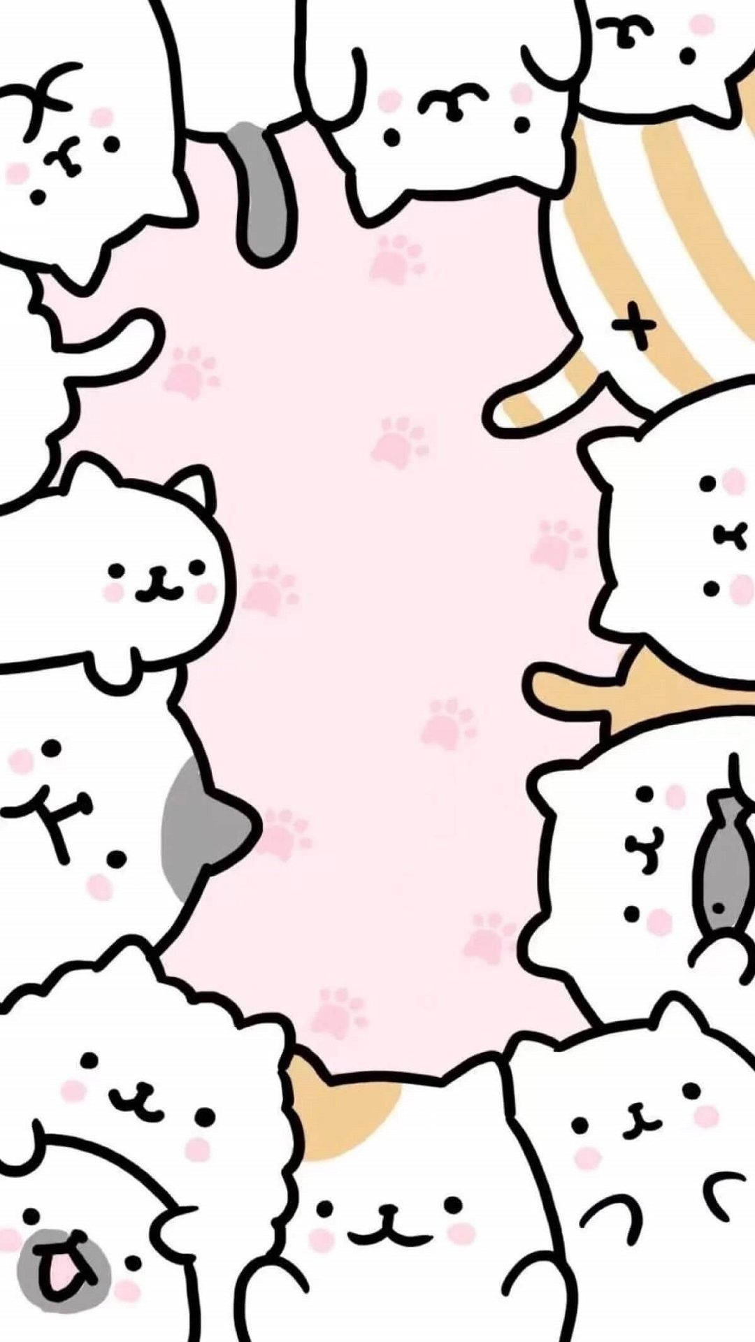 Katzen, Doodles, Kawaii, Cartoon, Muster, Hintergrundbild für iPhone und Android