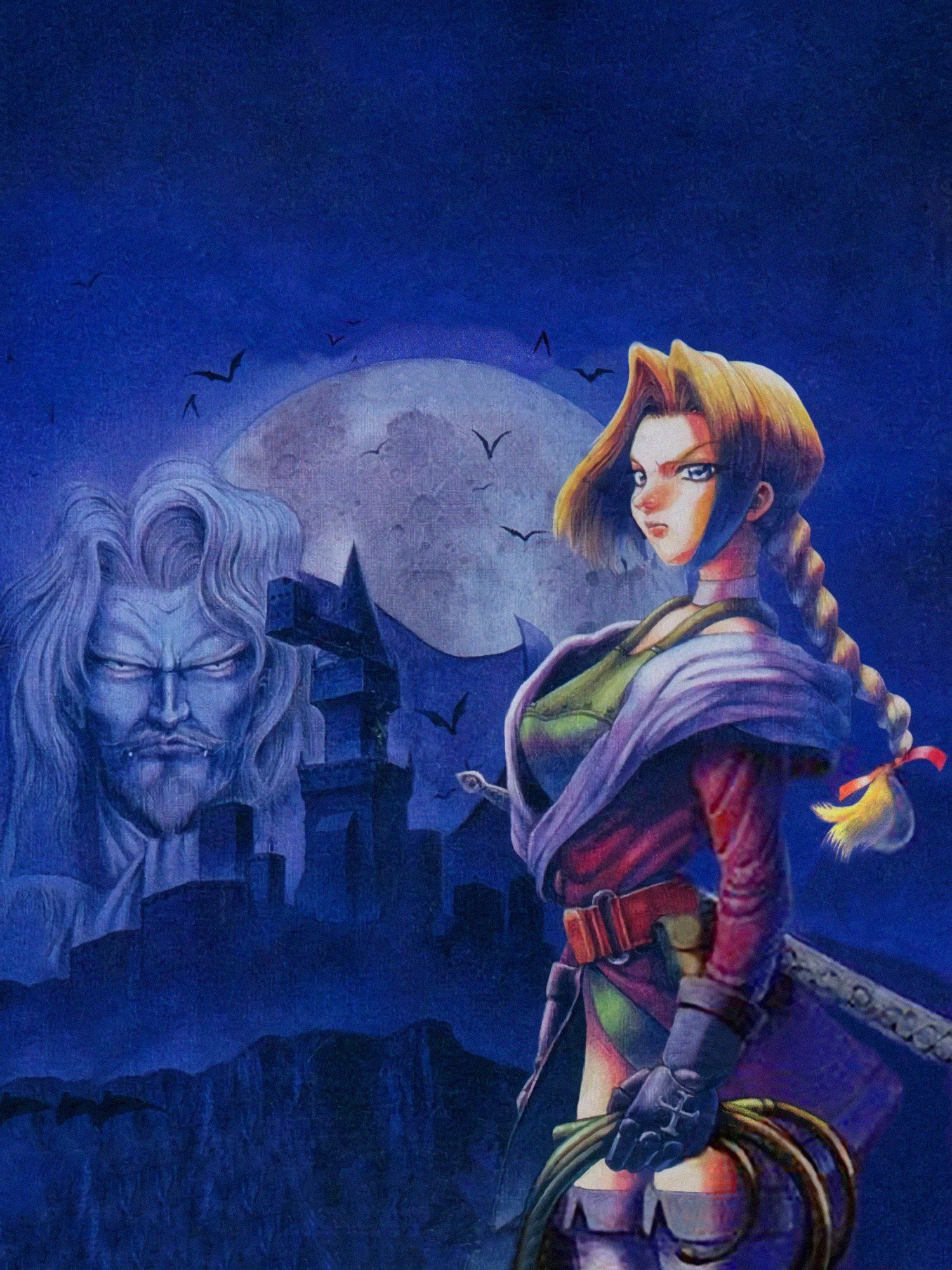 Castlevania, Kriegerin, Dracula, Vollmond, Illustration, QHD+, iPad-Hintergrundbild